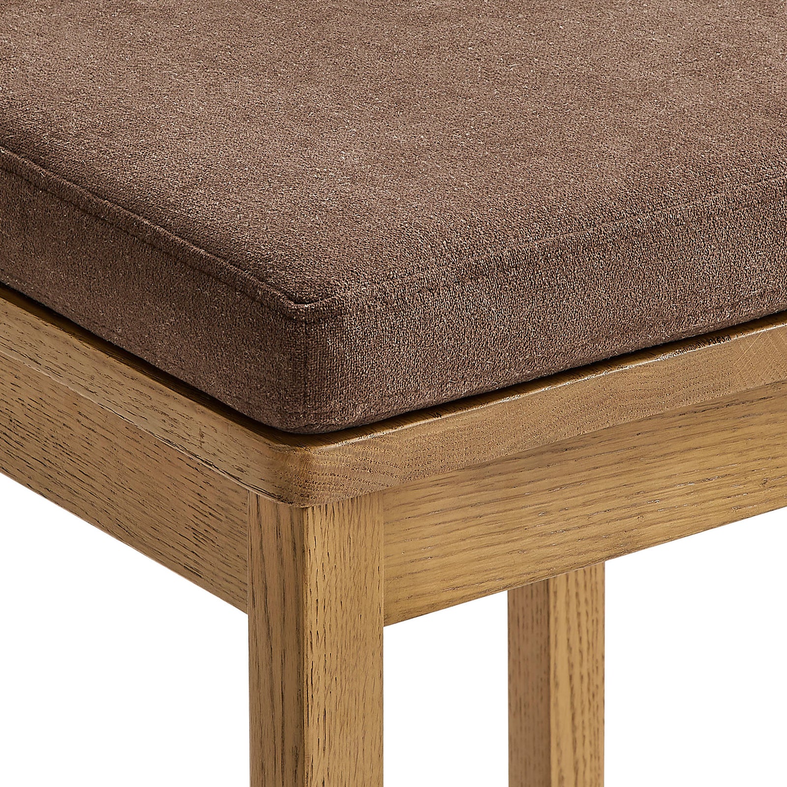 Plush, piped cocoa cushion offers soft support and clean, tailored edges || EEI-7519-WOA-COA || detail_studio