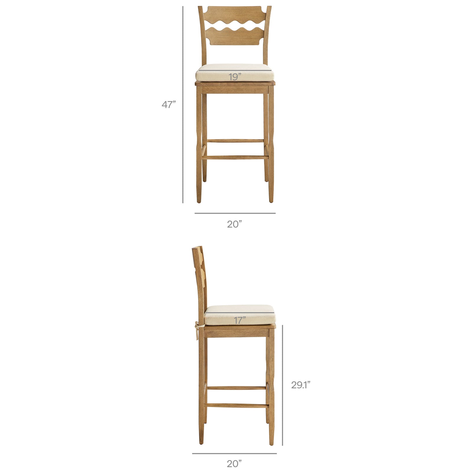 Slim, supportive bar stool with comfortable cushion for daily gathering || EEI-7519-WOA-LIN || dimension_studio