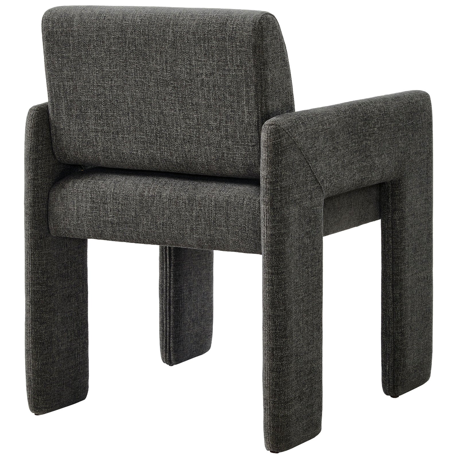 Charcoal fabric dining chair featuring a tailored backrest and fully upholstered geometric legs. || EEI-7524-CHA || back_angle_studio