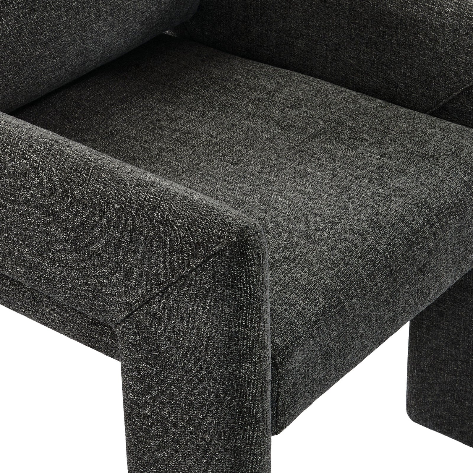 Charcoal upholstered seat with smooth cushion and clean stitched arm detail for added modern texture. || EEI-7524-CHA || detail_studio