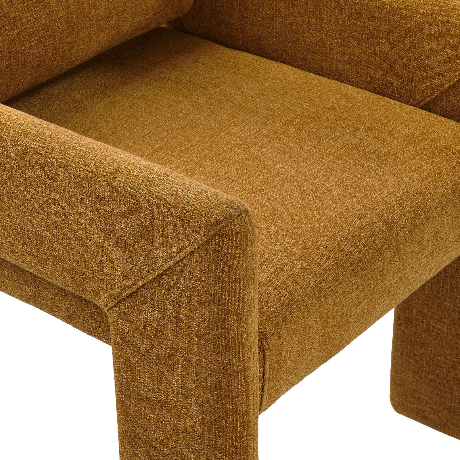 Copper fabric seat and arm detail with soft woven texture and generous cushioning for relaxed support || EEI-7524-COP || detail_studio