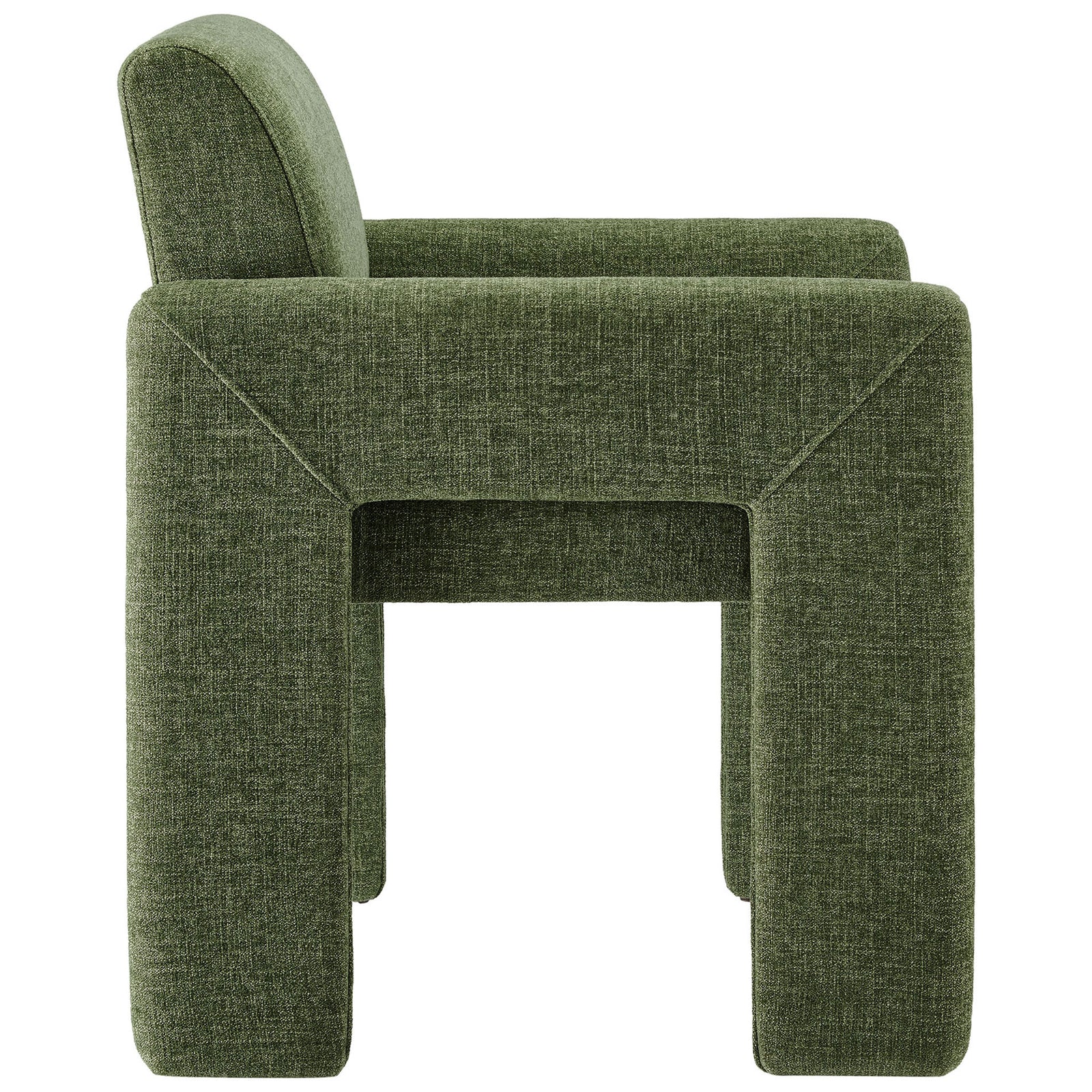 Side profile of the green dining chair showing thick padded seat and fully upholstered legs. || EEI-7524-FOL || side_studio