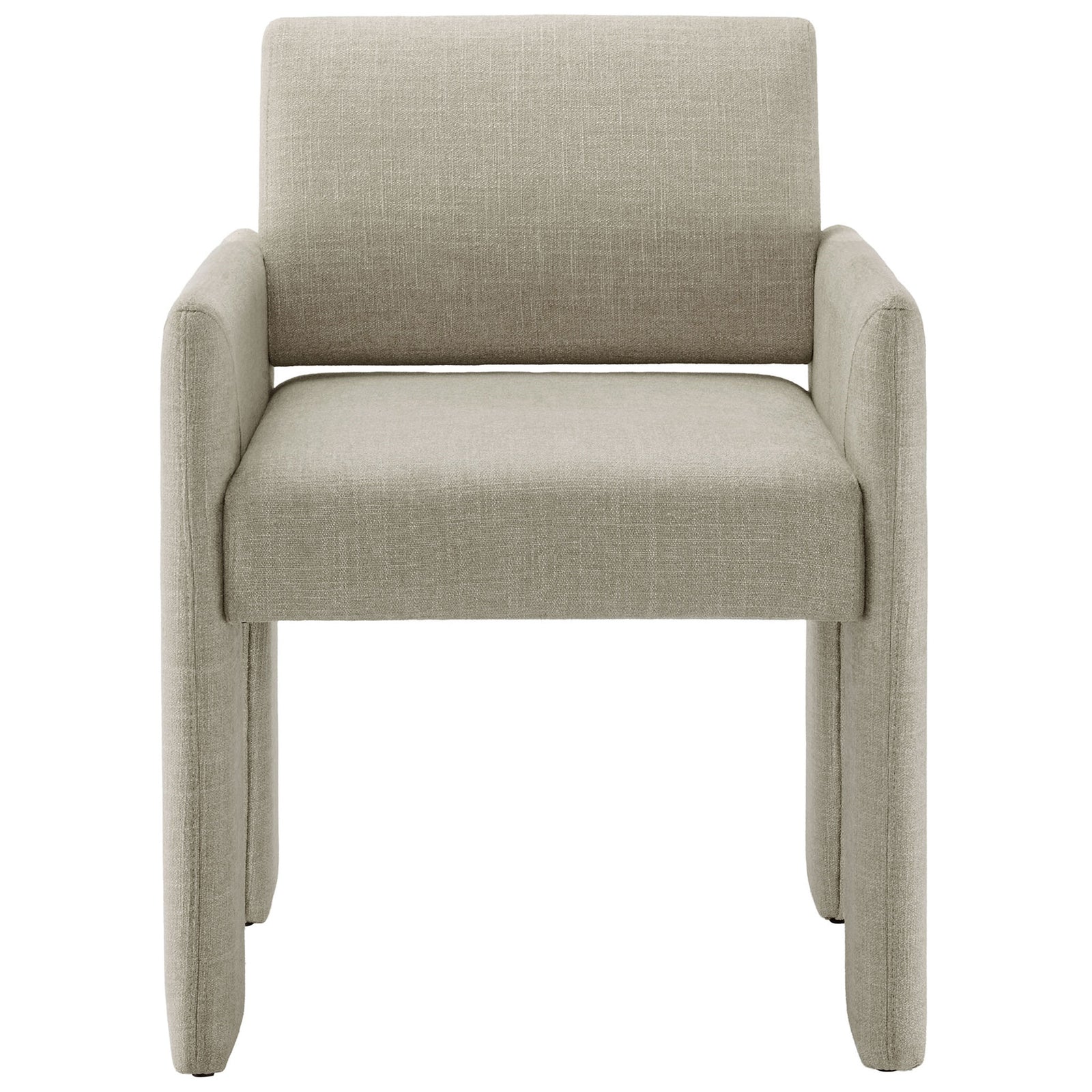 Clean-lined linen upholstered dining chair with generous seat and tailored arms for versatile modern dining spaces || EEI-7524-LIN || front_studio