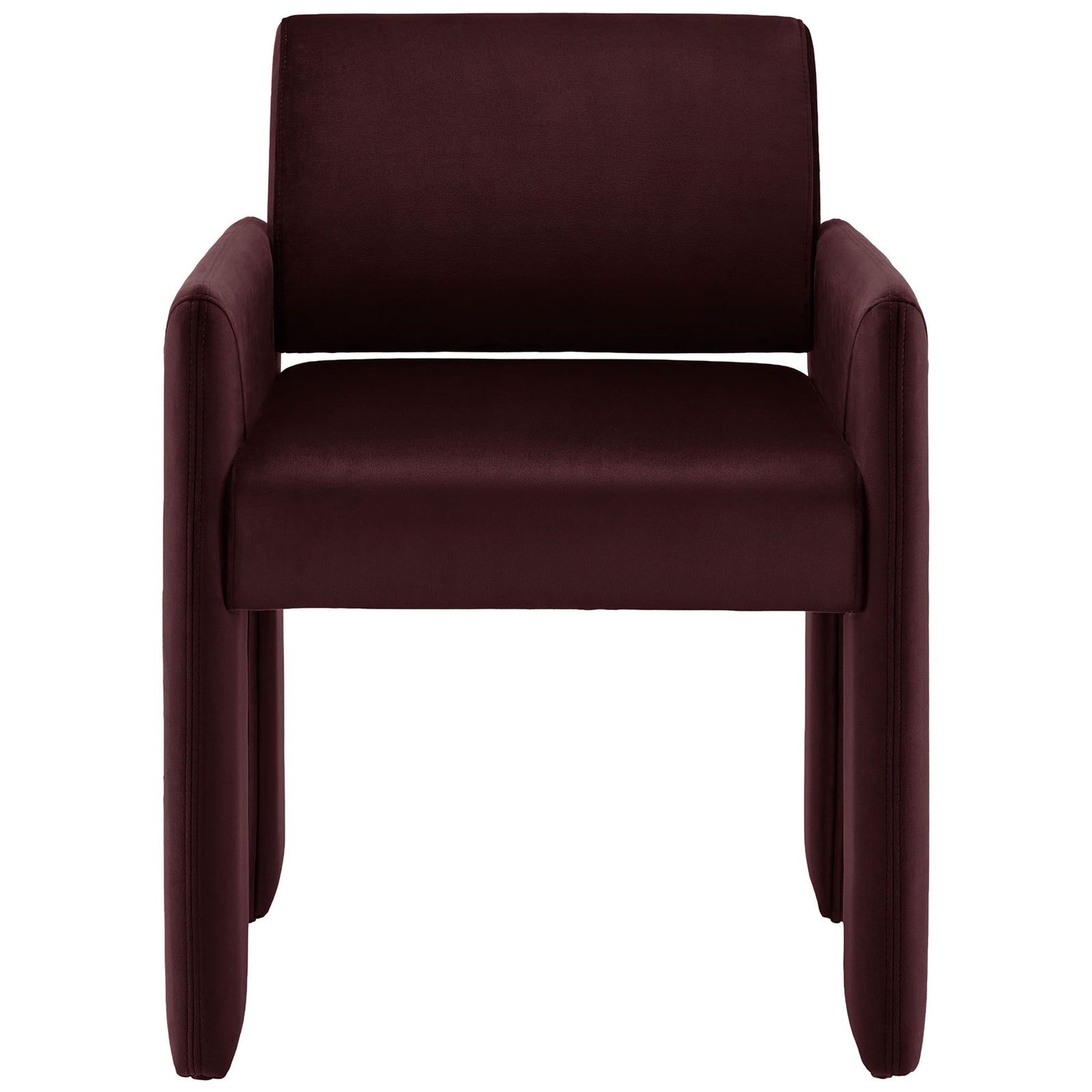 Mulberry velvet dining armchair with plush seat and architectural legs || EEI-7525-MUL || front_studio