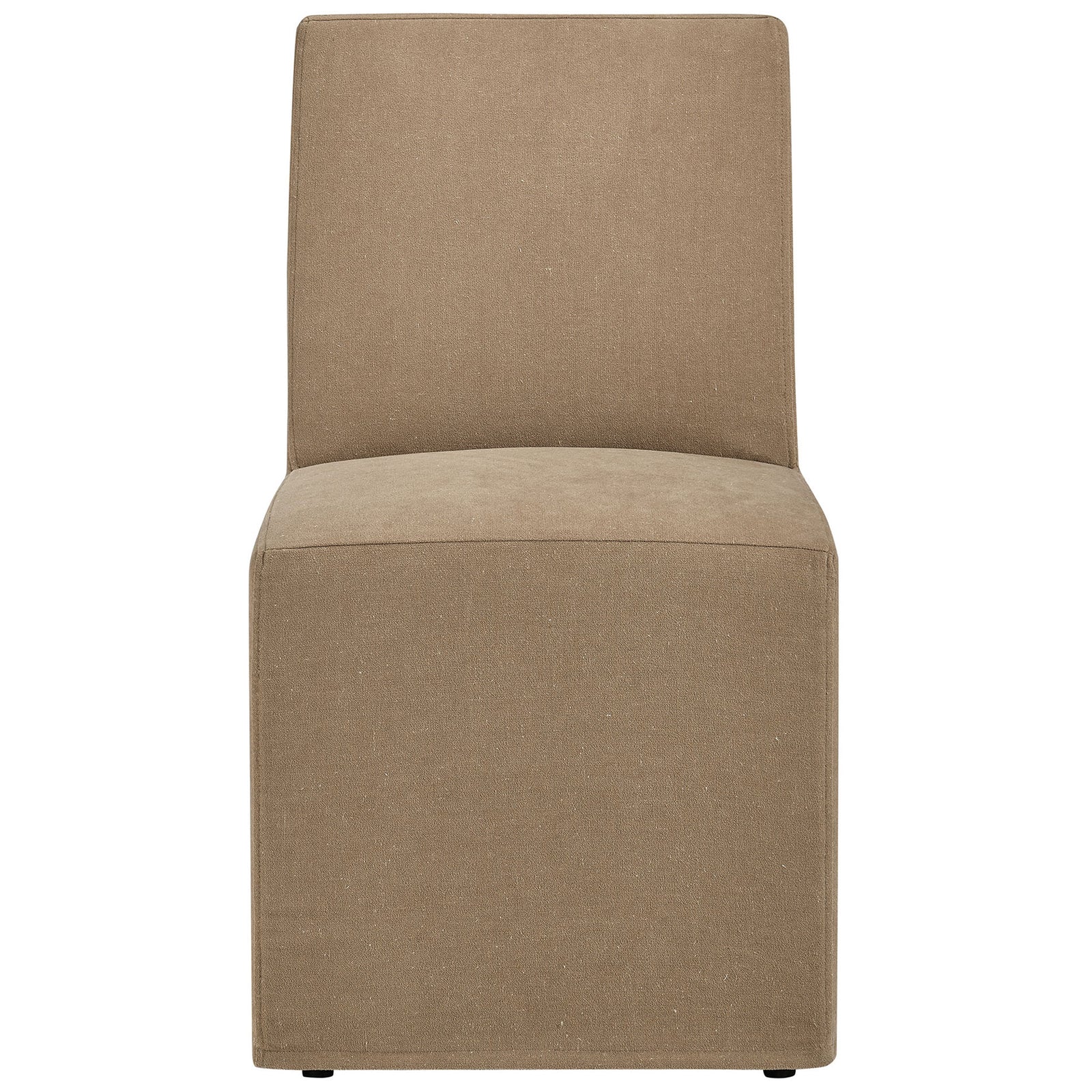 Almond slipcovered linen-blend dining chair with tall supportive back and hidden low-profile casters || EEI-7528-ALM || front_studio
