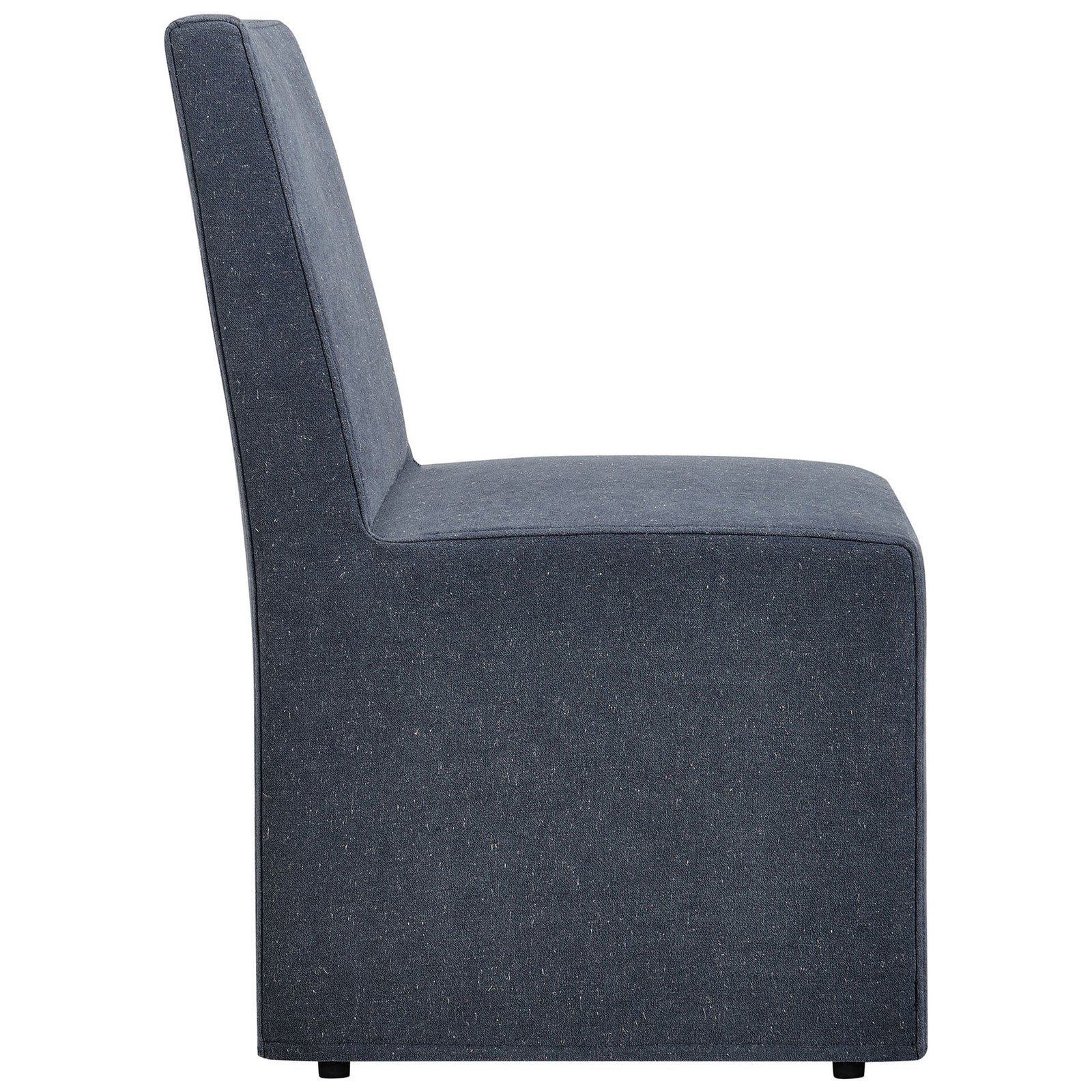 Denim slipcovered dining chair with gently reclined back and plush cushioned seat || EEI-7528-DEN || side_studio