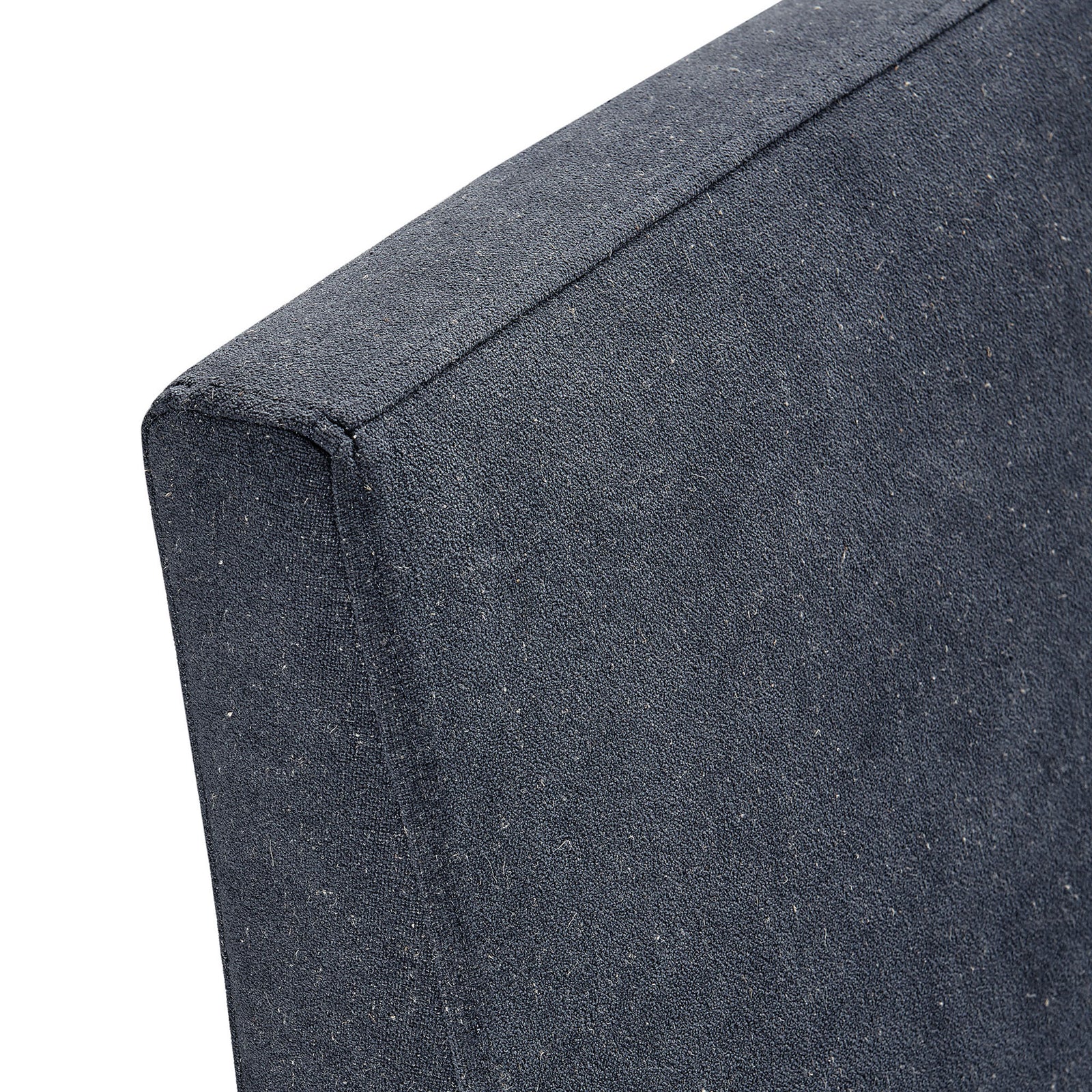 Linen blend denim upholstery with subtle texture and neatly tailored seam on chair back || EEI-7528-DEN || detail_studio