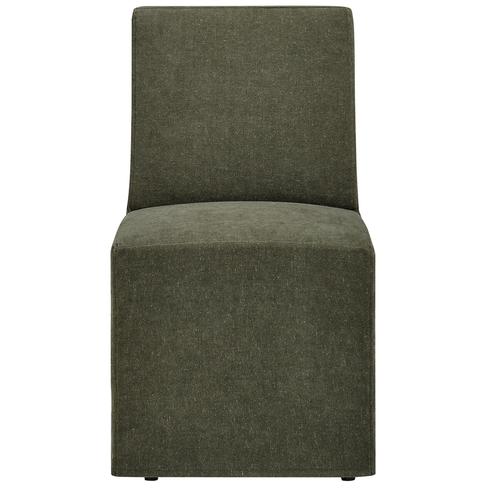 Sage slipcovered dining chair with clean lines, padded seat, and tall supportive back || EEI-7528-SGE || front_studio