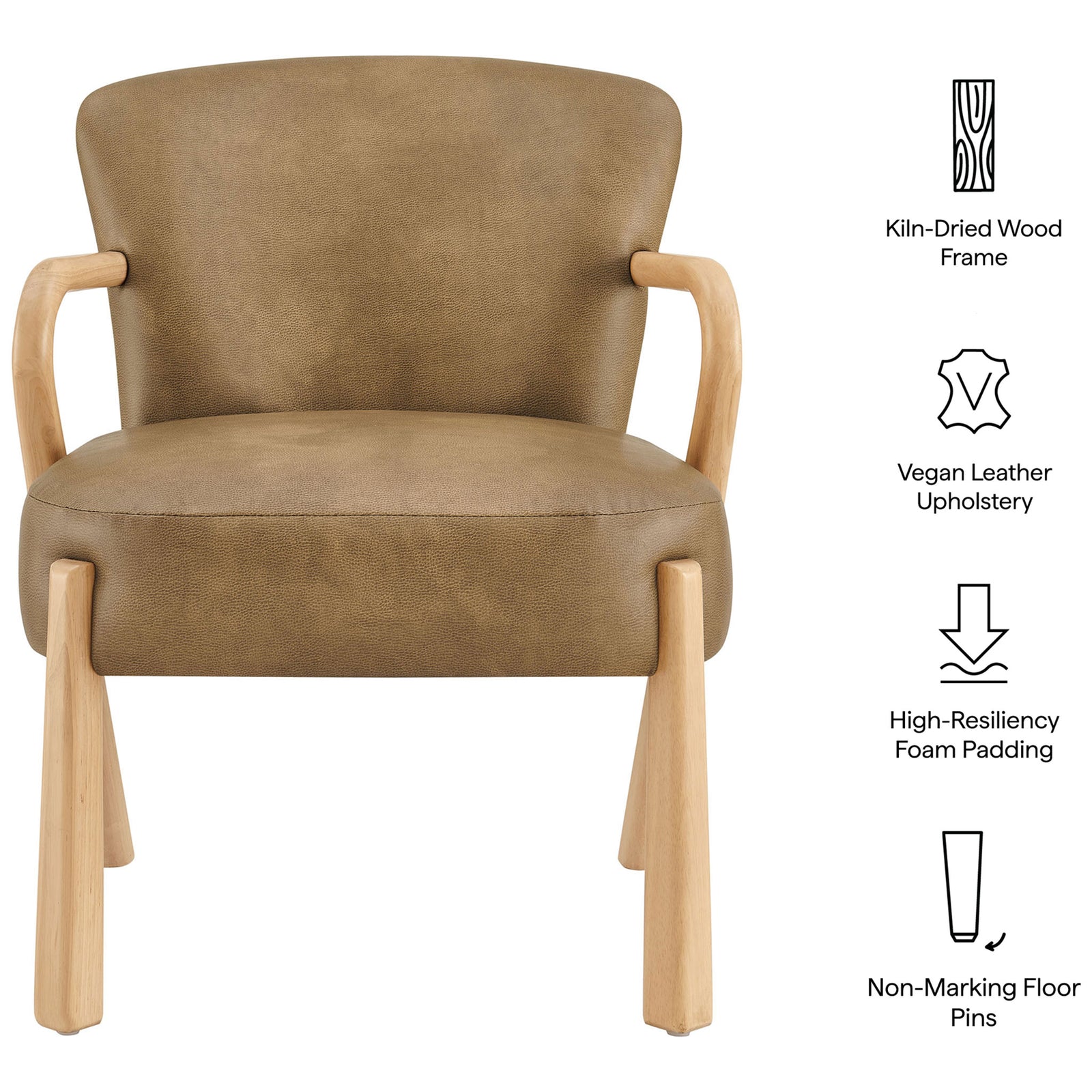 Key features: kiln-dried wood frame, vegan leather upholstery, high-resiliency foam, floor-safe pins || EEI-7529-TST || callout_studio