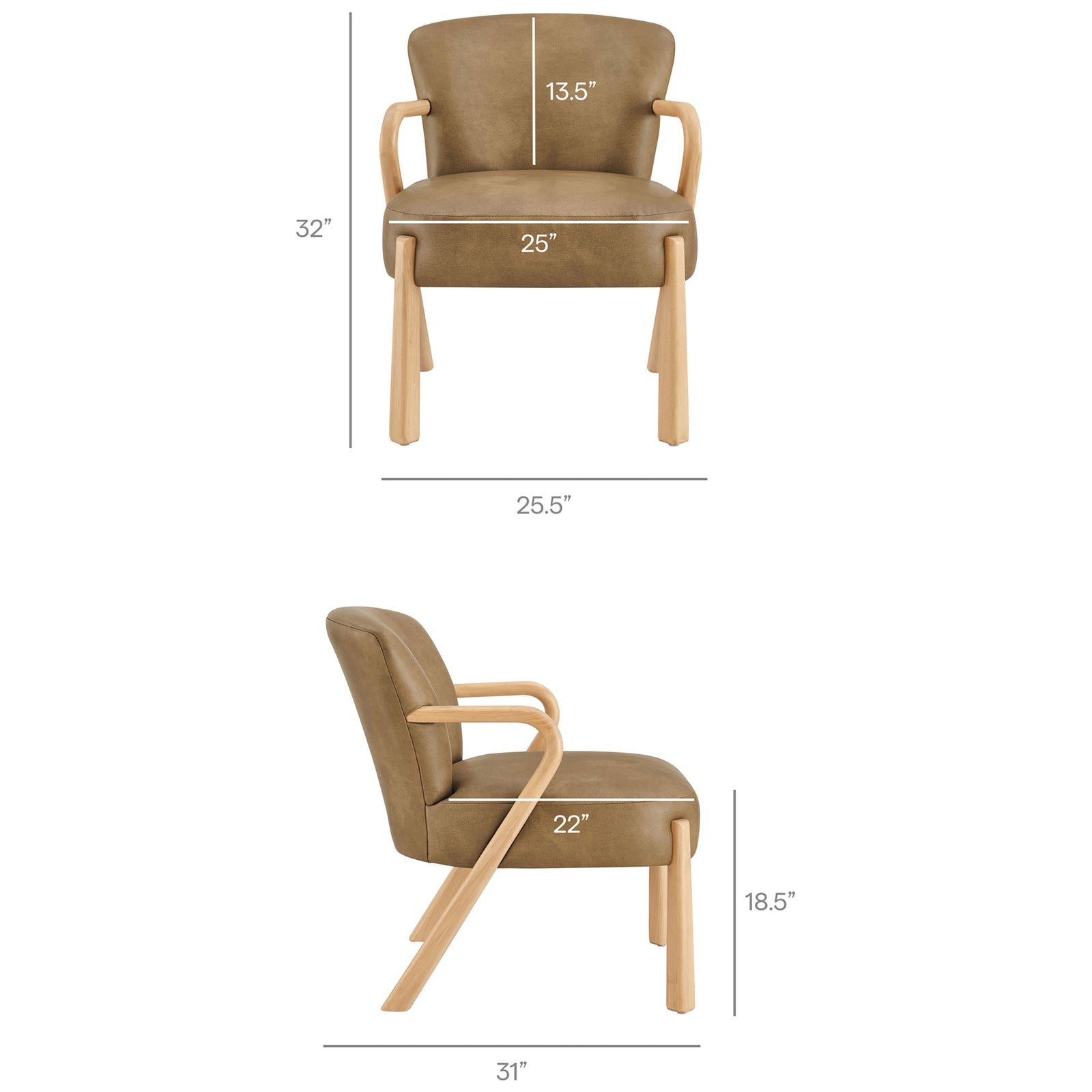 Arden armchair dimensions with overall size and seat height marked || EEI-7529-TST || dimension_studio
