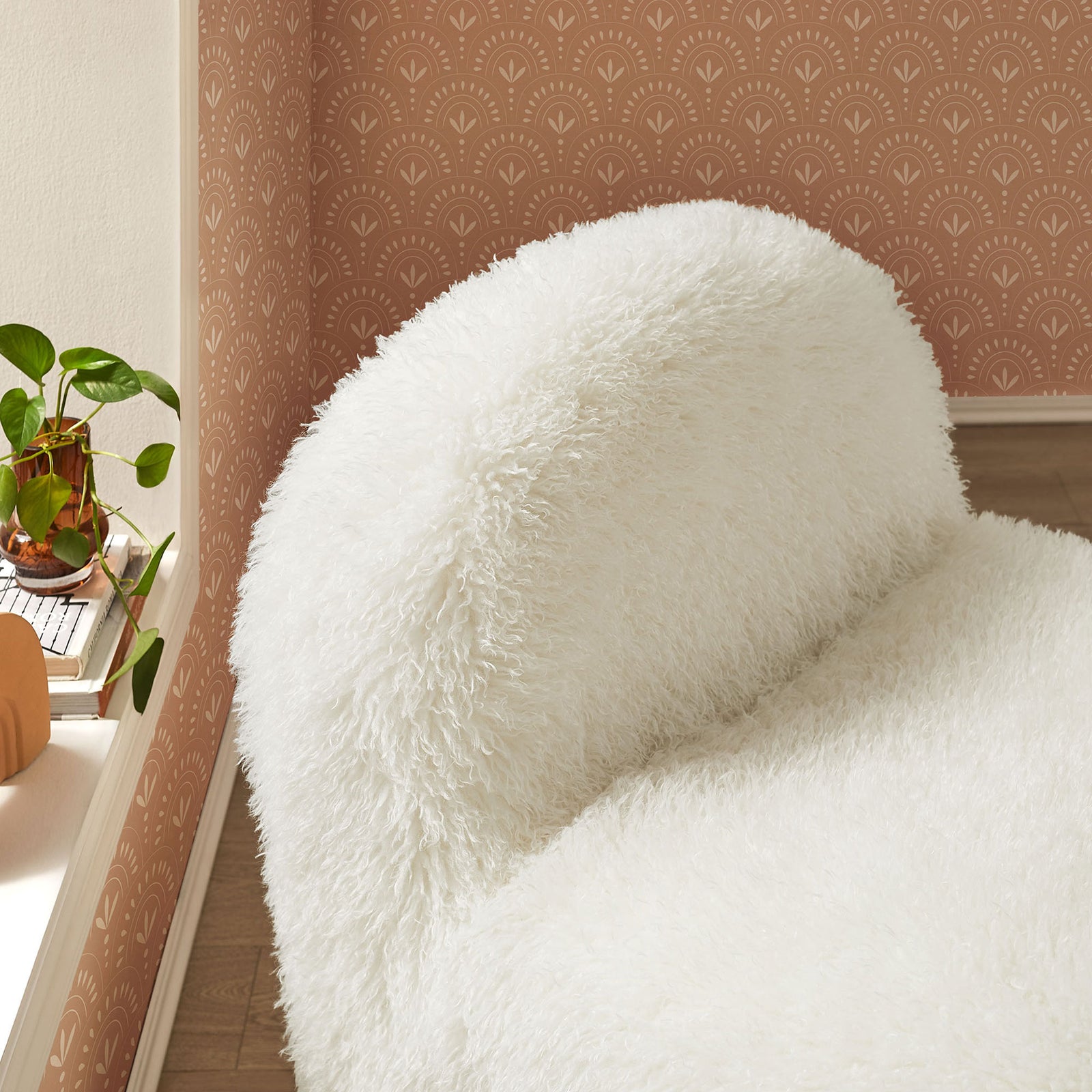 Cozy curves and plush texture bring warmth to any corner. || EEI-7534-WHI || detail_room
