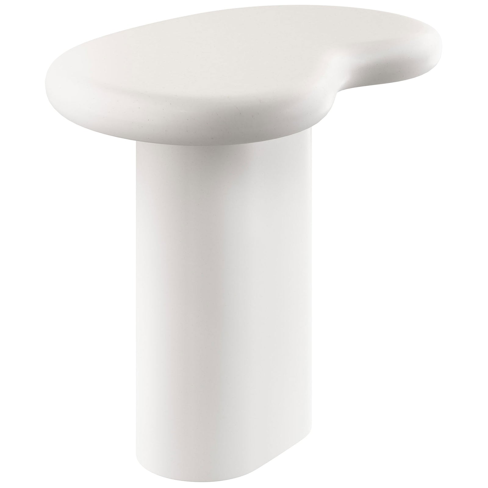 Sculptural white side table featuring soft curves and a cylindrical pedestal that grounds modern spaces || EEI-7535-WHI || front_angle_studio