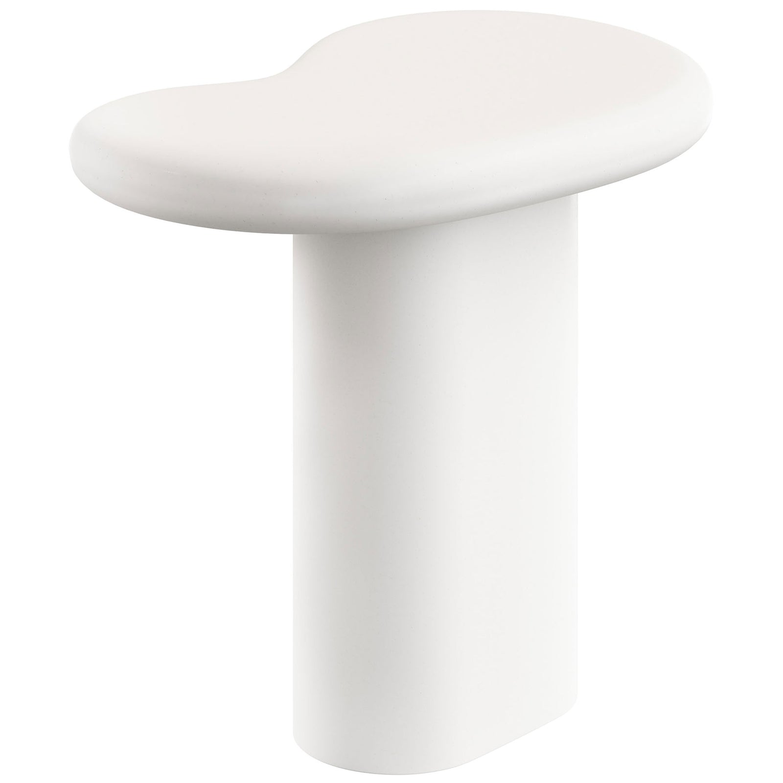 Minimalist kidney-shaped white concrete side table that brings a clean, gallery-inspired look to any room || EEI-7535-WHI || back_angle_studio