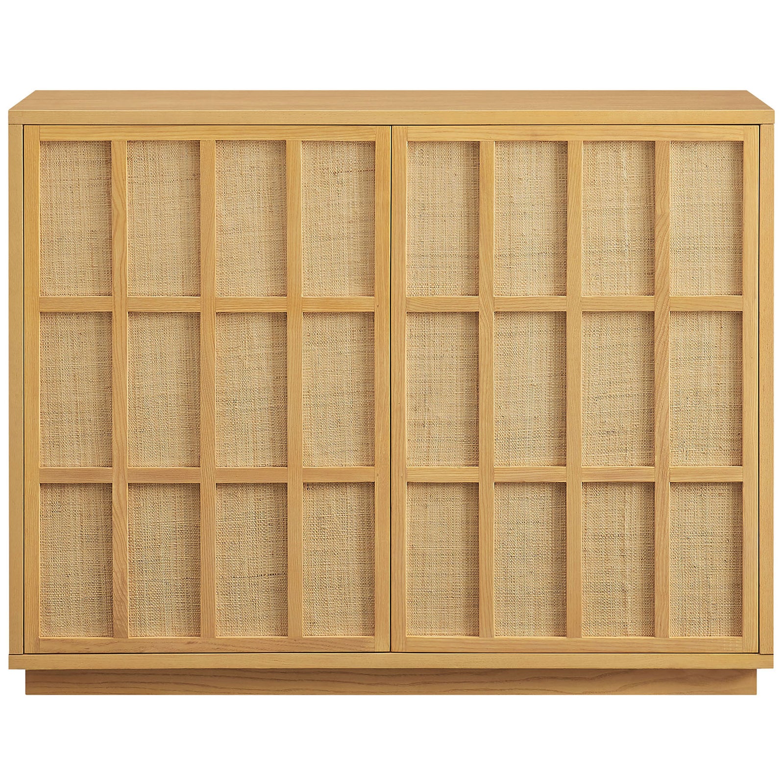 Light oak Japandi cabinet with two woven panel doors for airy, textural storage || EEI-7558-LOA || front_studio