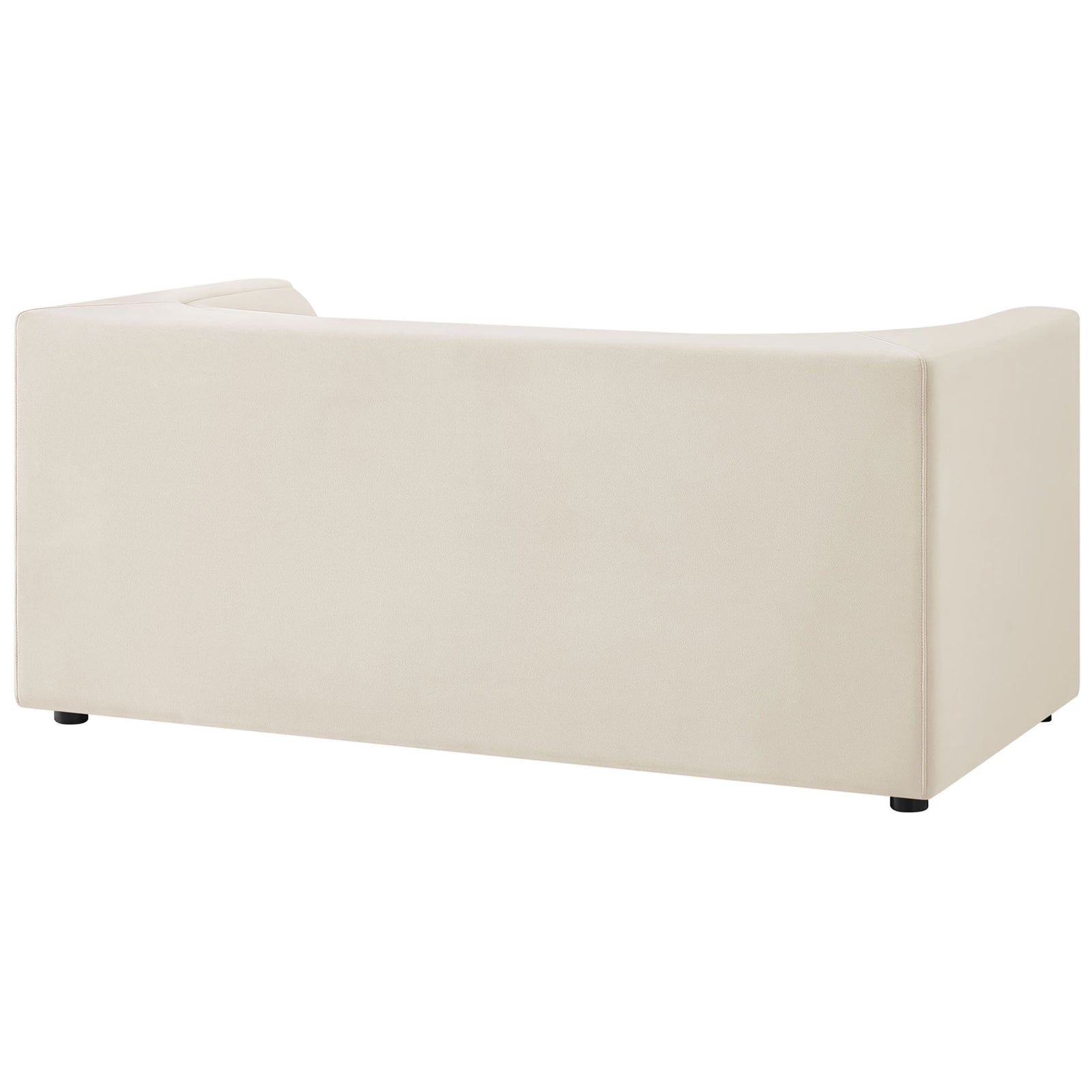 Alabaster velvet loveseat with gently curved backrest and clean tailored upholstery all around || EEI-7565-ALA || back_studio