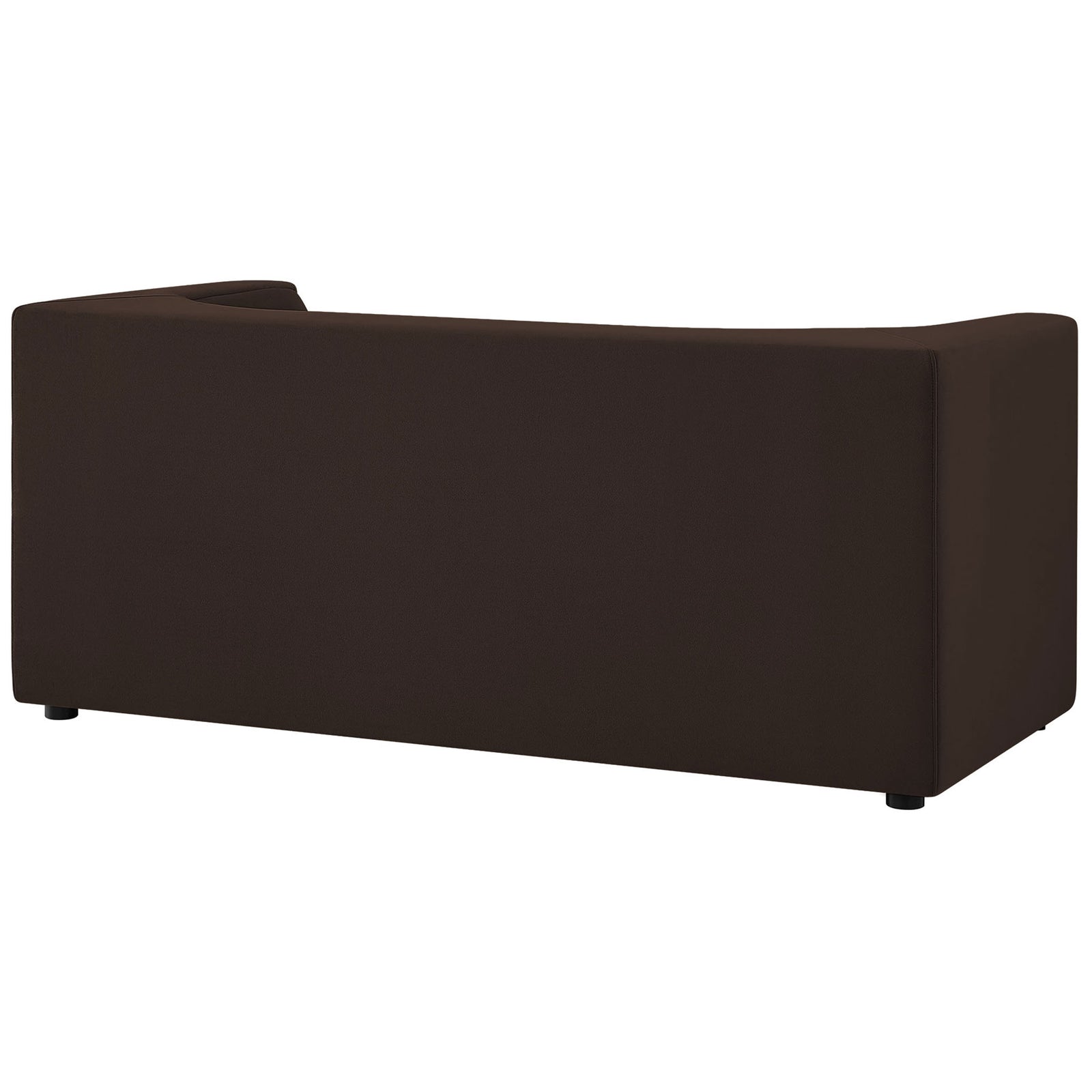 Continuous wraparound backrest in chocolate brown performance velvet for a clean modern profile || EEI-7565-CHB || back_angle_studio