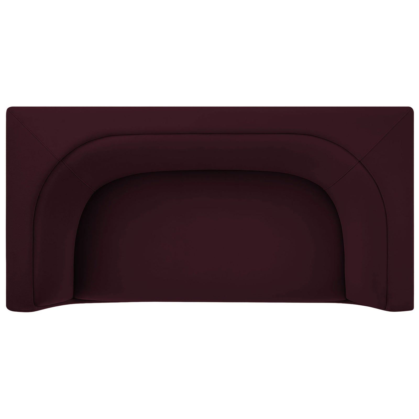 Curved wraparound seat and back creating a sculptural shape on this mulberry velvet loveseat || EEI-7565-MUL || top_studio