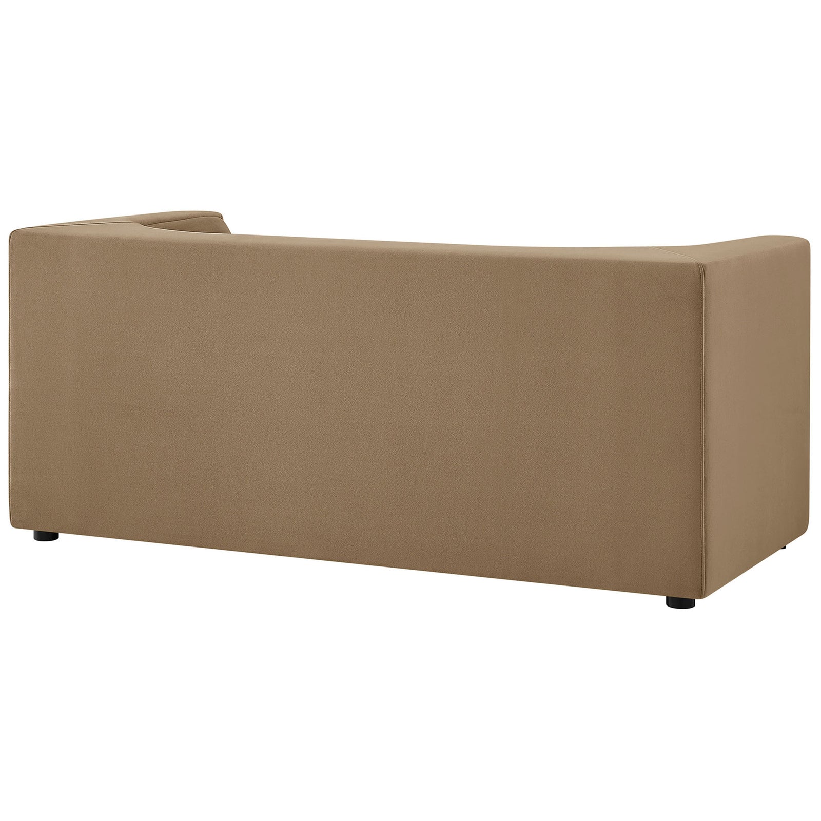 Taupe performance velvet loveseat showing the smooth fully upholstered back and low profile form || EEI-7565-TAU || back_studio