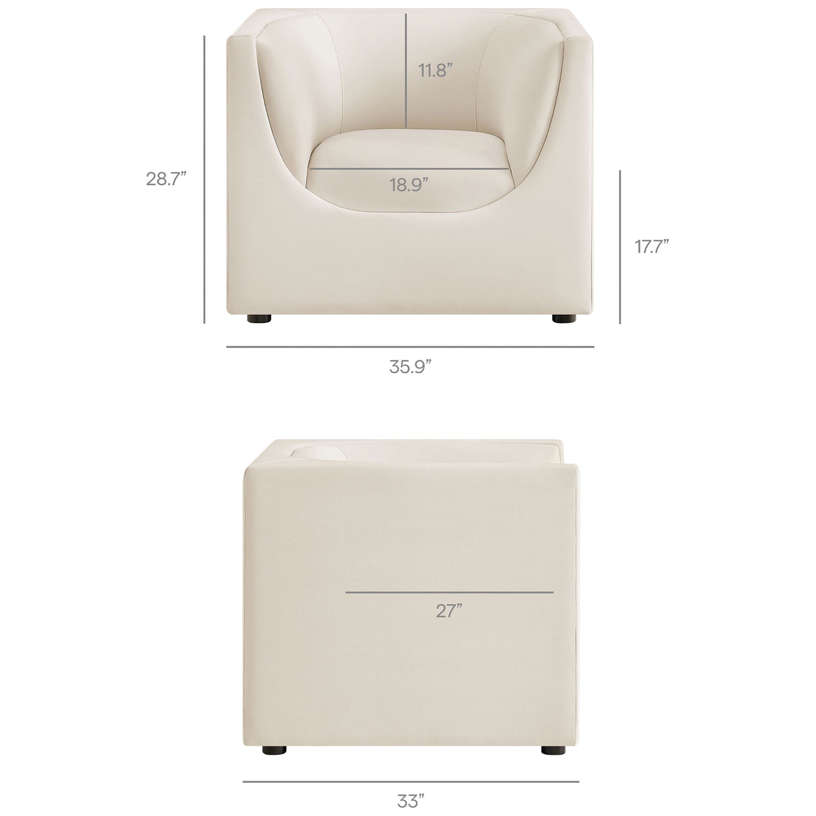 Compact armchair with ample seating and balanced proportions to fit modern living spaces || EEI-7566-ALA || dimension_studio