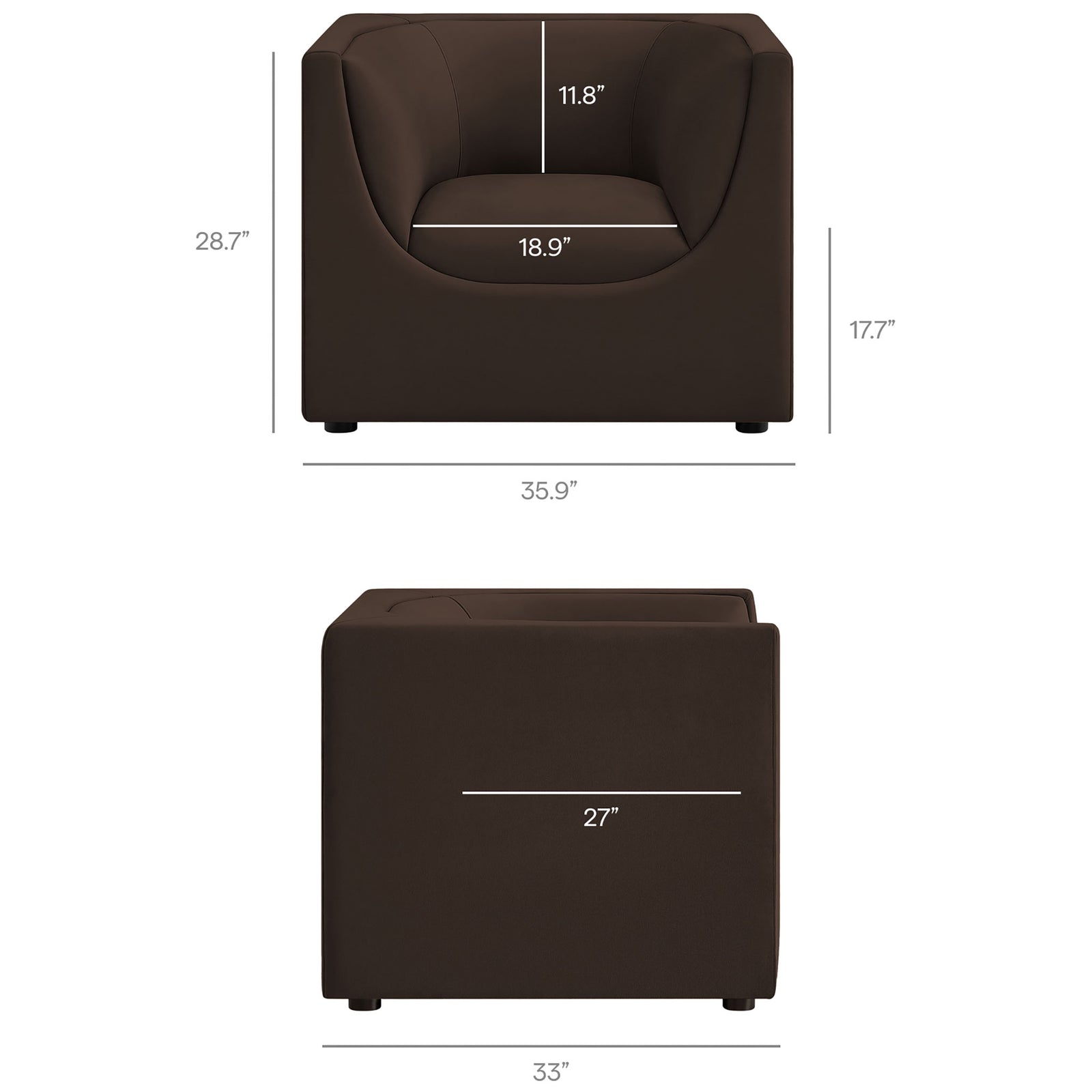 Compact footprint with spacious seating proportions ideal for apartments and small spaces || EEI-7566-CHB || dimension_studio