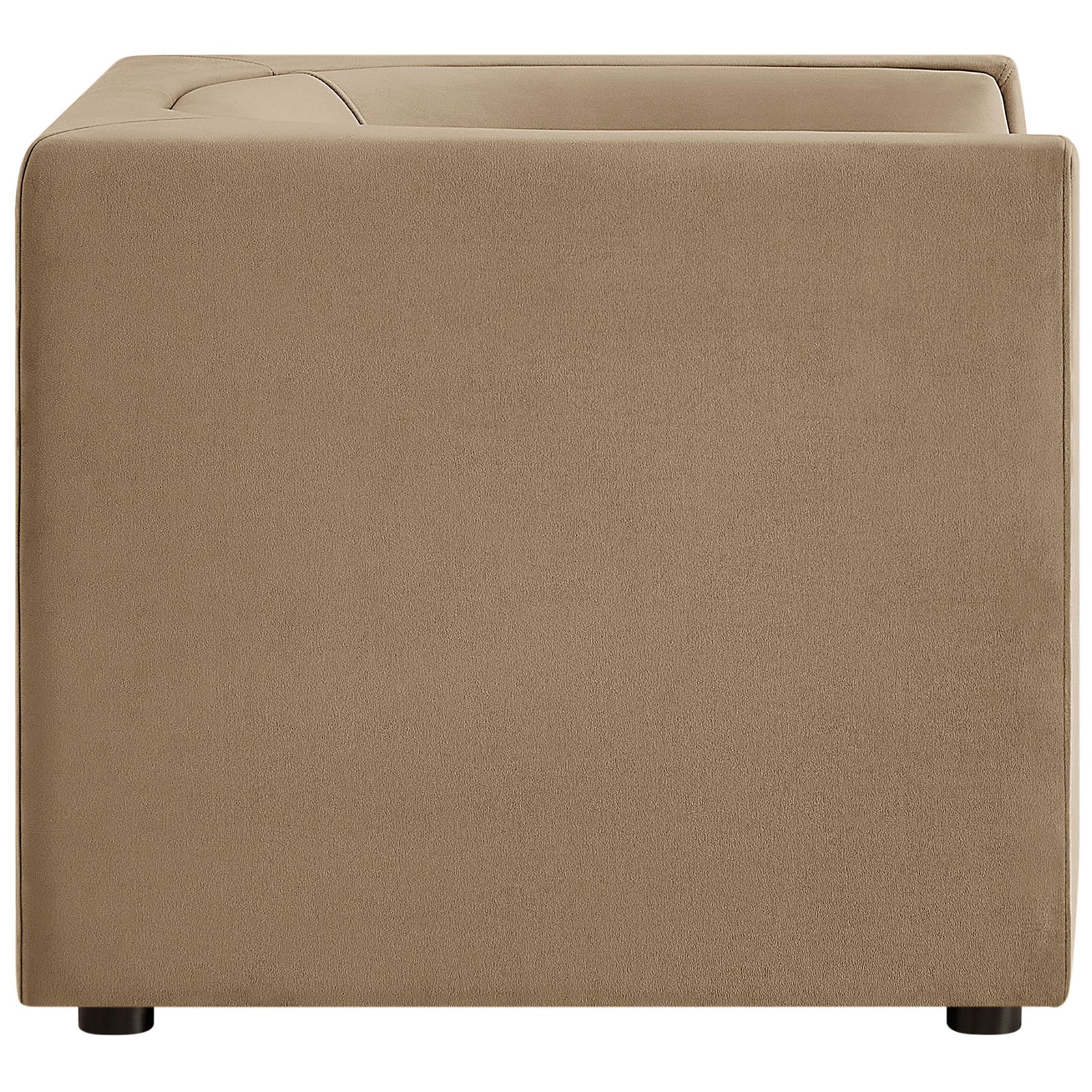 Sleek square profile highlights the chair's tailored upholstery and low-profile feet. || EEI-7566-TAU || side_studio