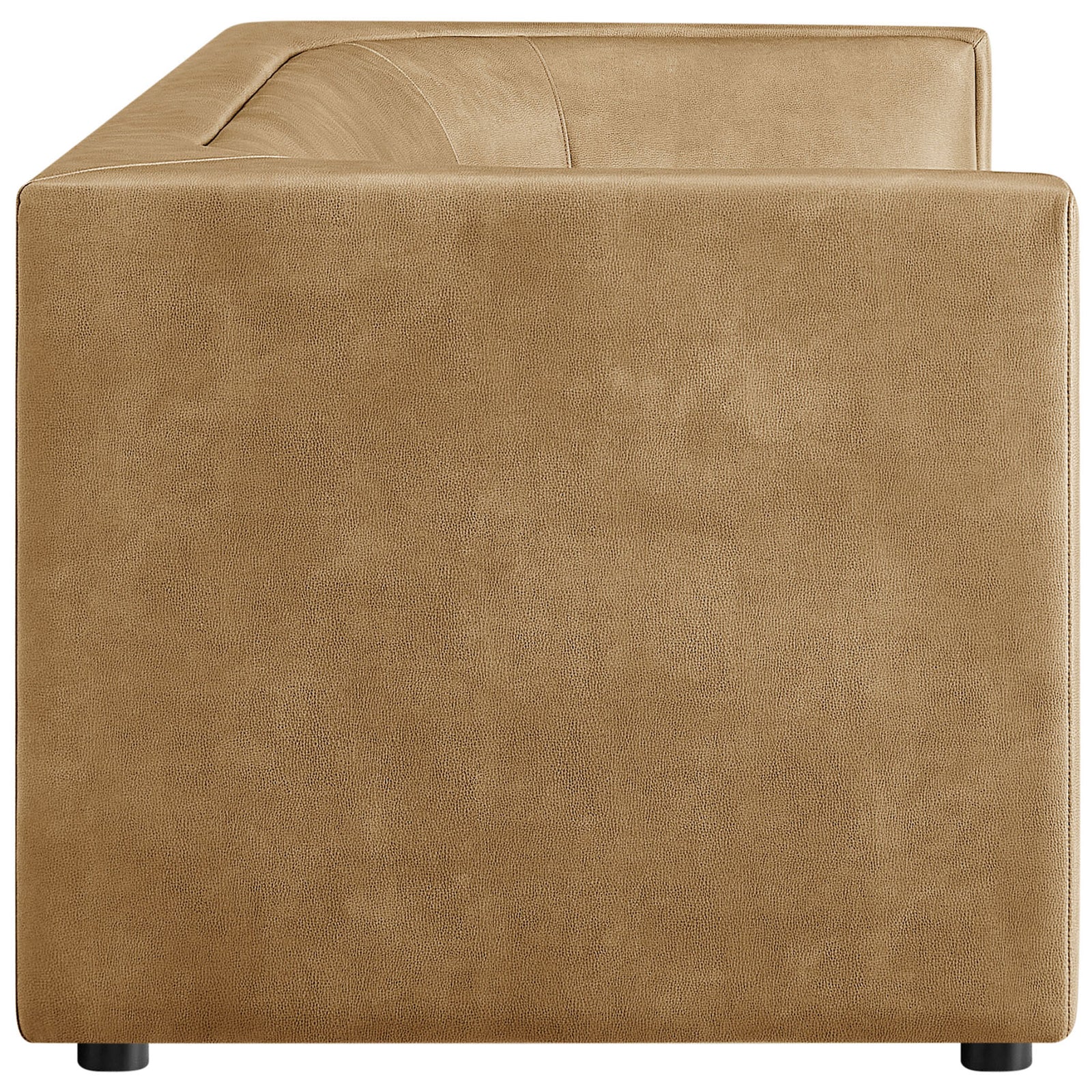 Boxy square arm profile showcases the sofa's clean lines and tailored minimalist look || EEI-7567-TST || side_studio