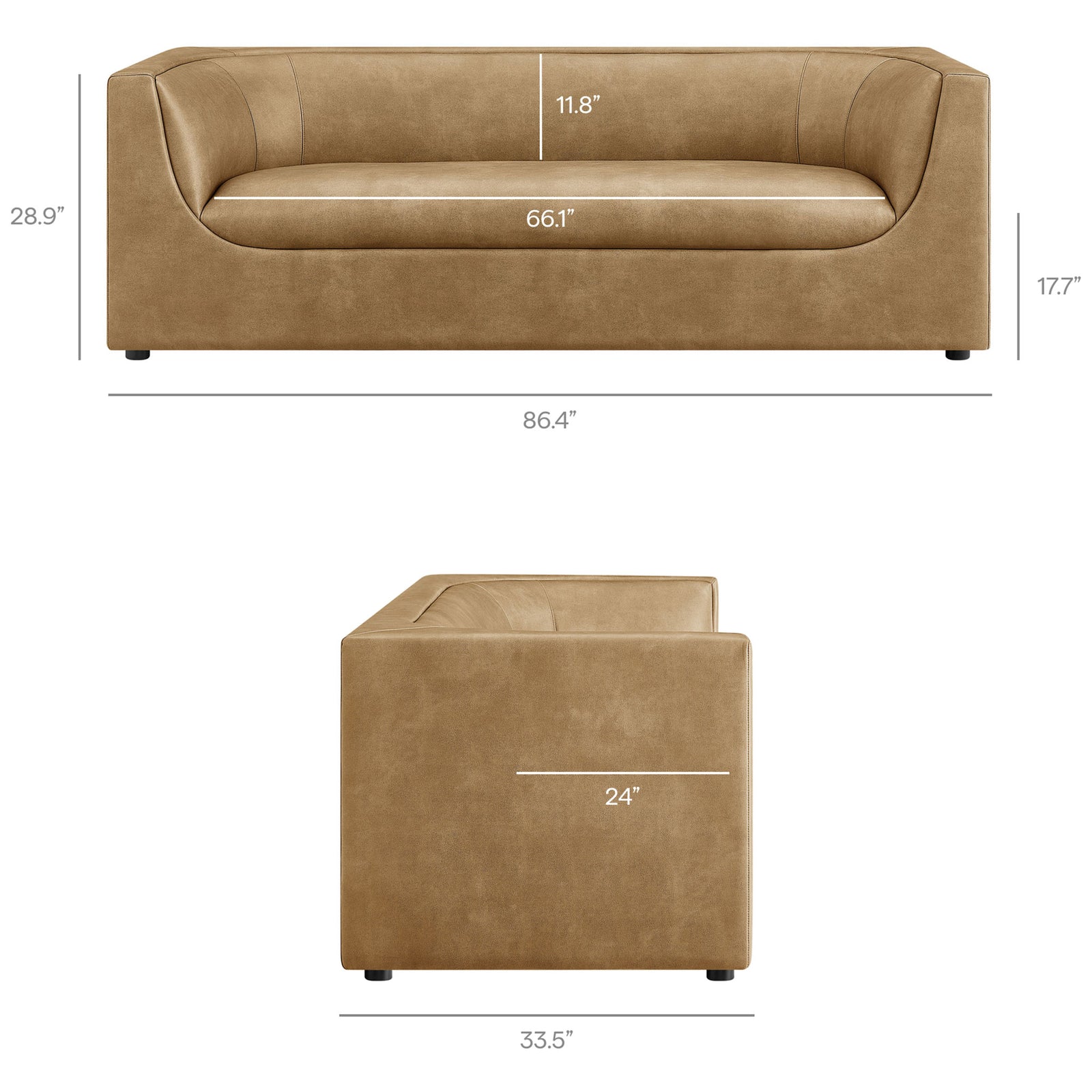 Dimension diagram shows overall sofa width, depth, height, seat height, and backrest measurements || EEI-7567-TST || dimension_studio