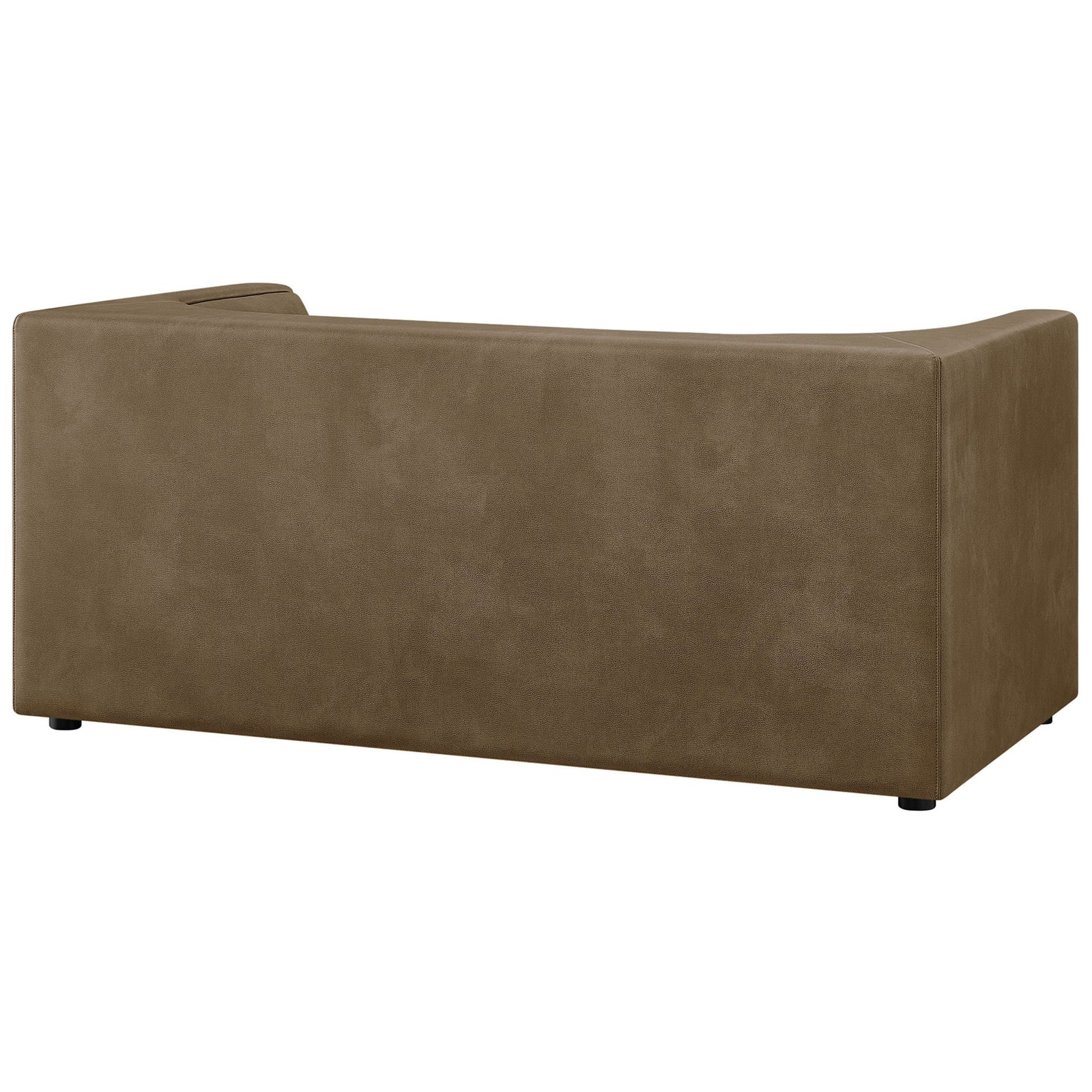 Streamlined back of the mushroom vegan leather loveseat with clean seams and tailored finish || EEI-7568-MUS || back_angle_studio