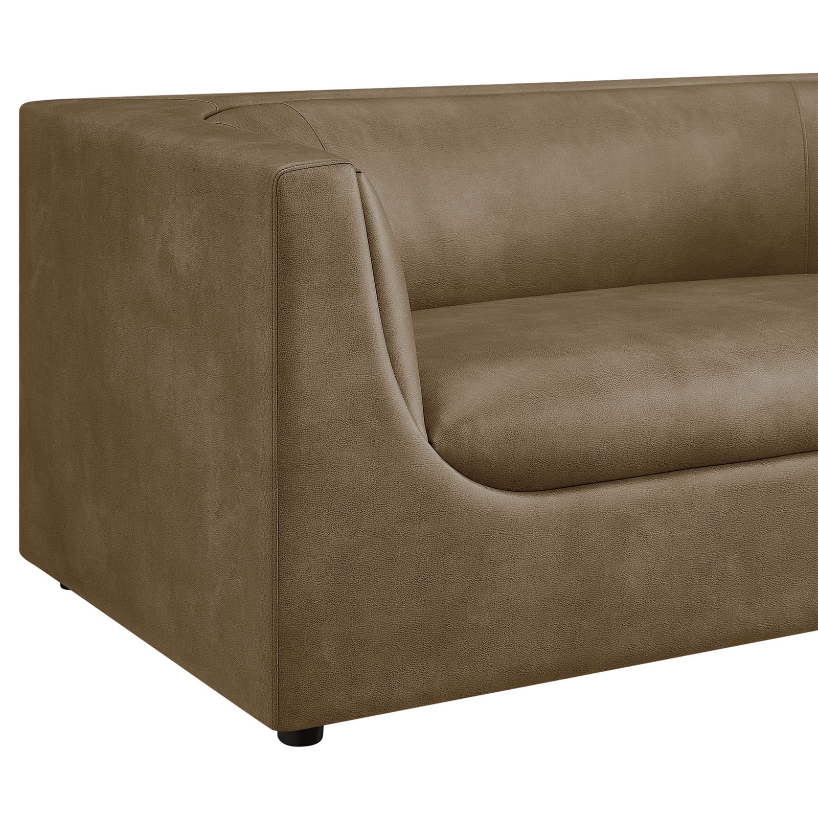 Crisp arm and curved interior channeling highlight the loveseat's sculptural modern design || EEI-7568-MUS || detail_studio