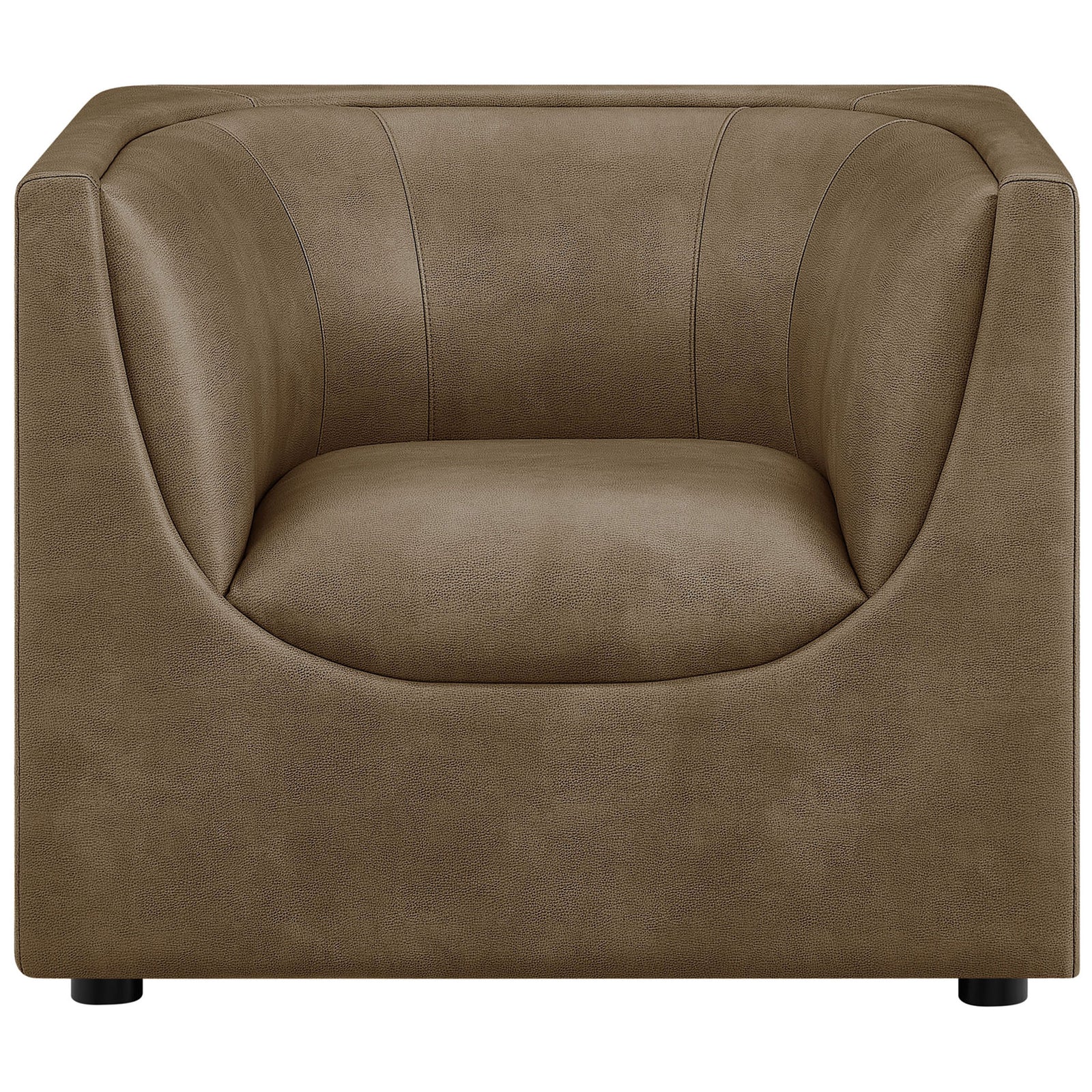 Curved wraparound back and plush seat in pebbled mushroom vegan leather deliver a sculptural modern accent. || EEI-7569-MUS || front_studio