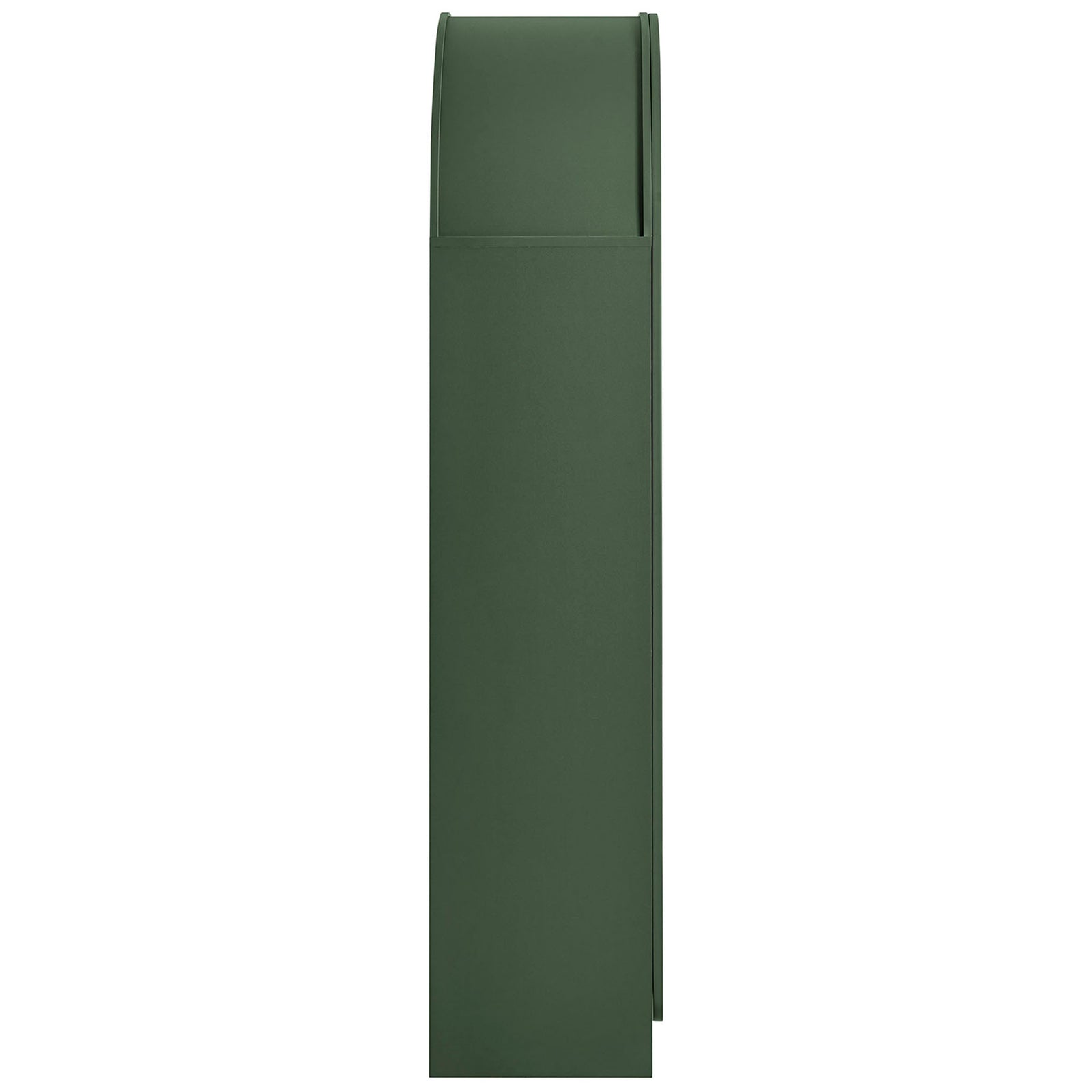 Slim hunter green cabinet profile showing smooth side panel and arched top silhouette || EEI-7570-HGR || side_studio