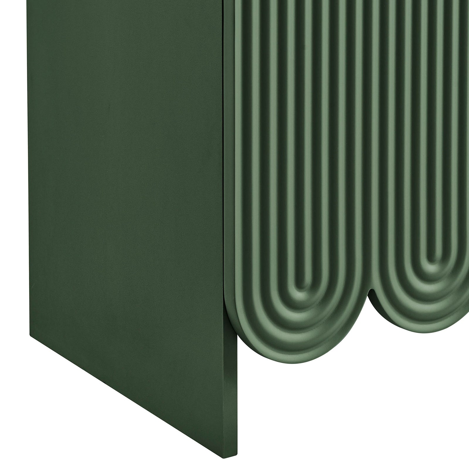 Textured fluted scalloped door design and sturdy base in hunter green finish || EEI-7570-HGR || detail_studio