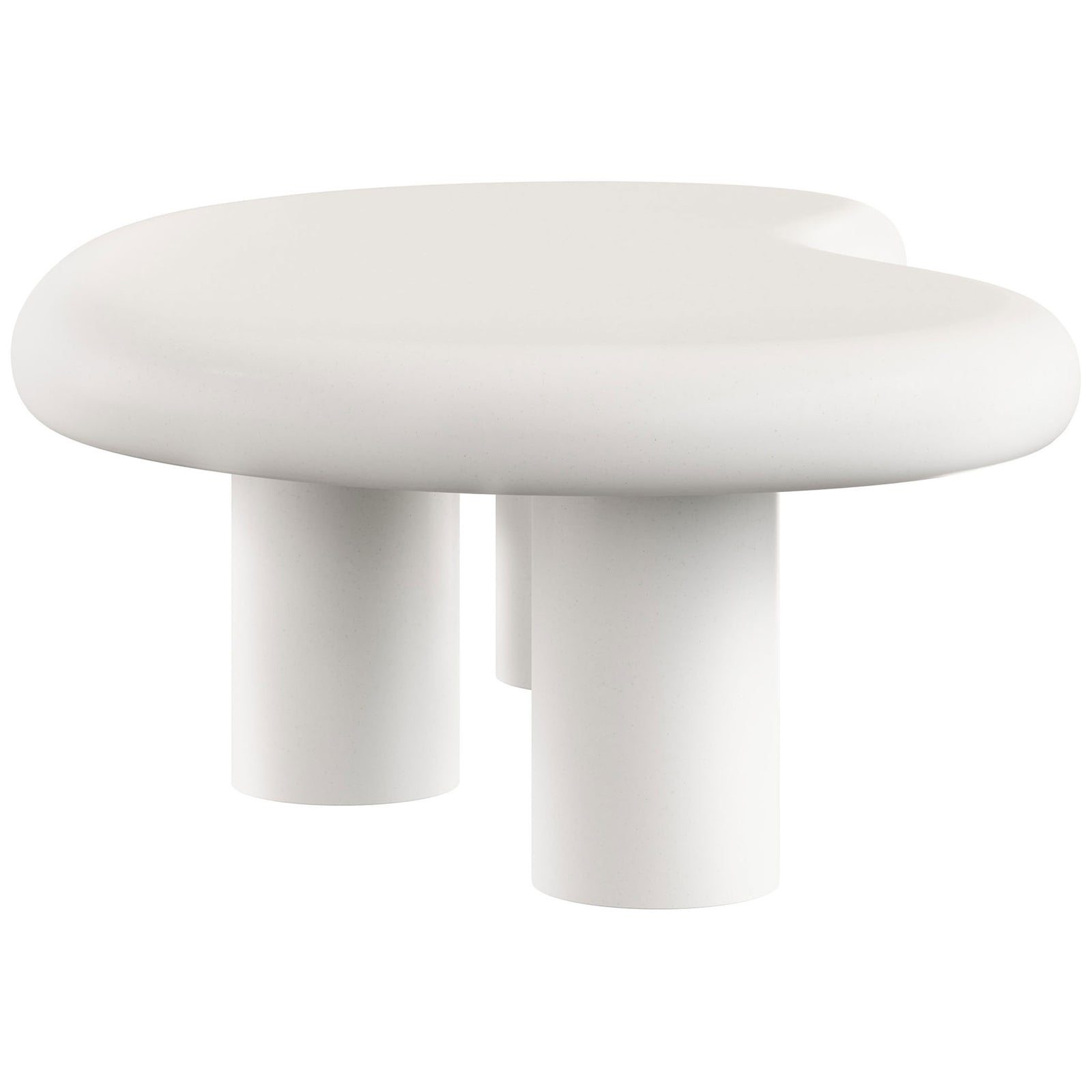 Thick white concrete top and sturdy cylindrical legs underscore the table's substantial, sculptural look || EEI-7571-WHI || side_studio
