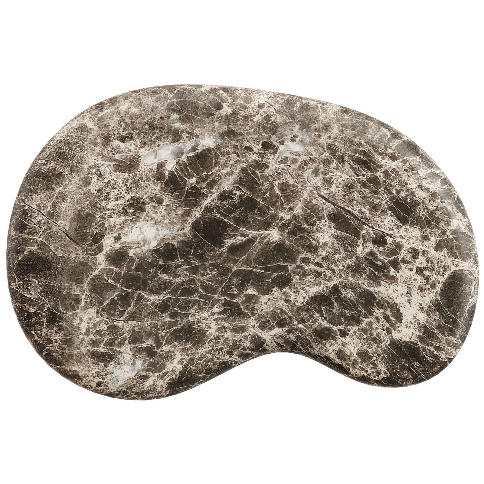 Amoeba-inspired faux marble tabletop with dark Emperador patterning and generous surface for drinks or decor || EEI-7572-EMP || top_studio