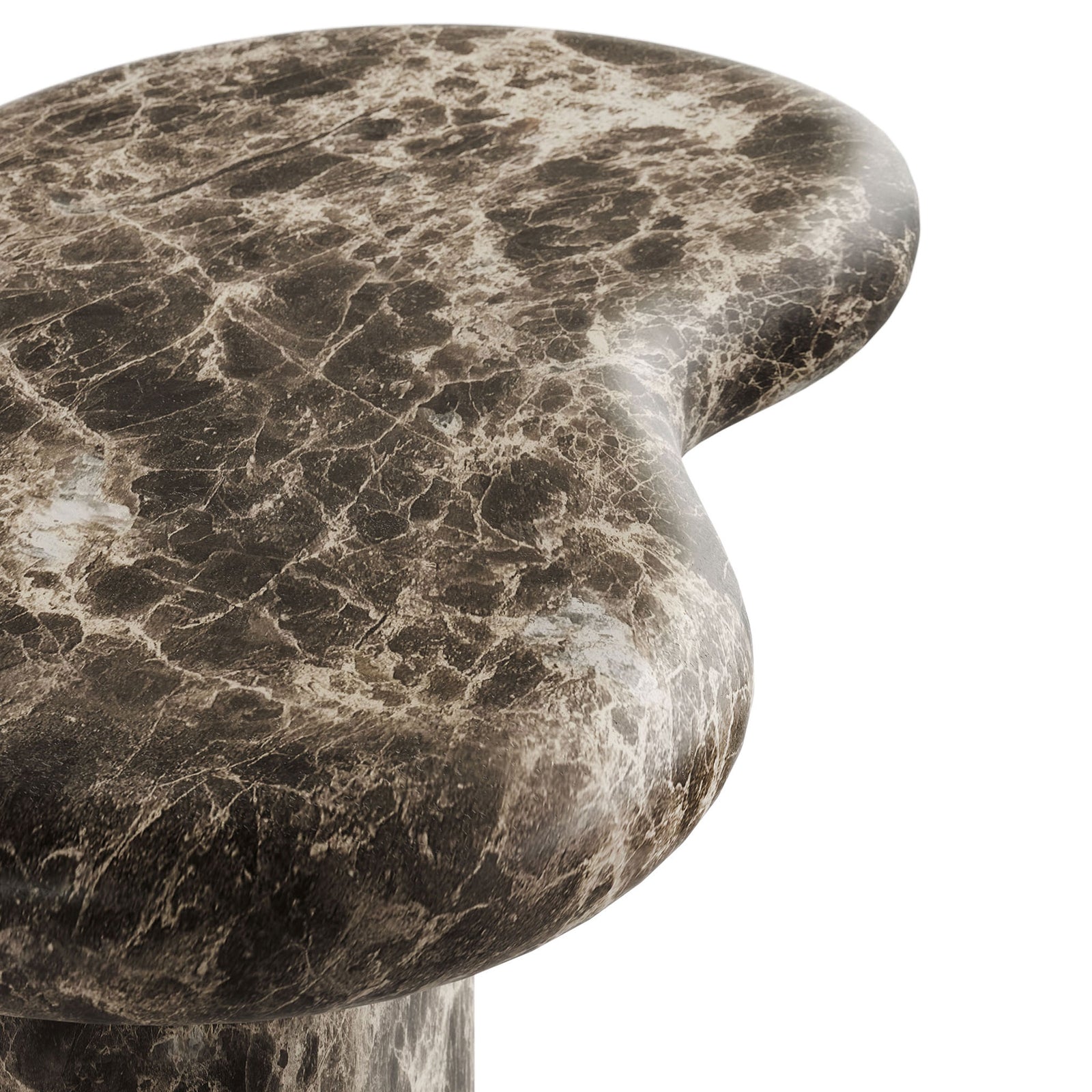 Dark Emperador faux marble surface with intricate veining and a softly rounded tabletop edge || EEI-7572-EMP || swatch_studio