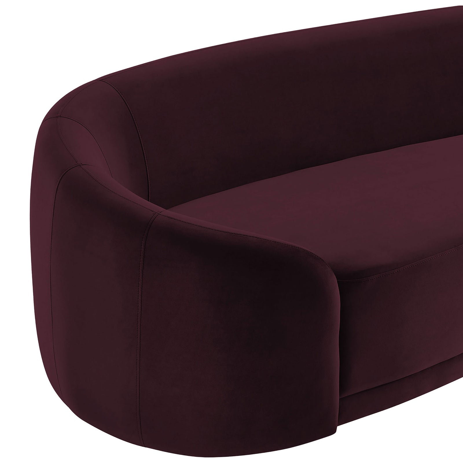 Soft performance velvet upholstery with rounded back and arm contouring for a comfortable, enveloping seat. || EEI-7581-MUL || detail_studio
