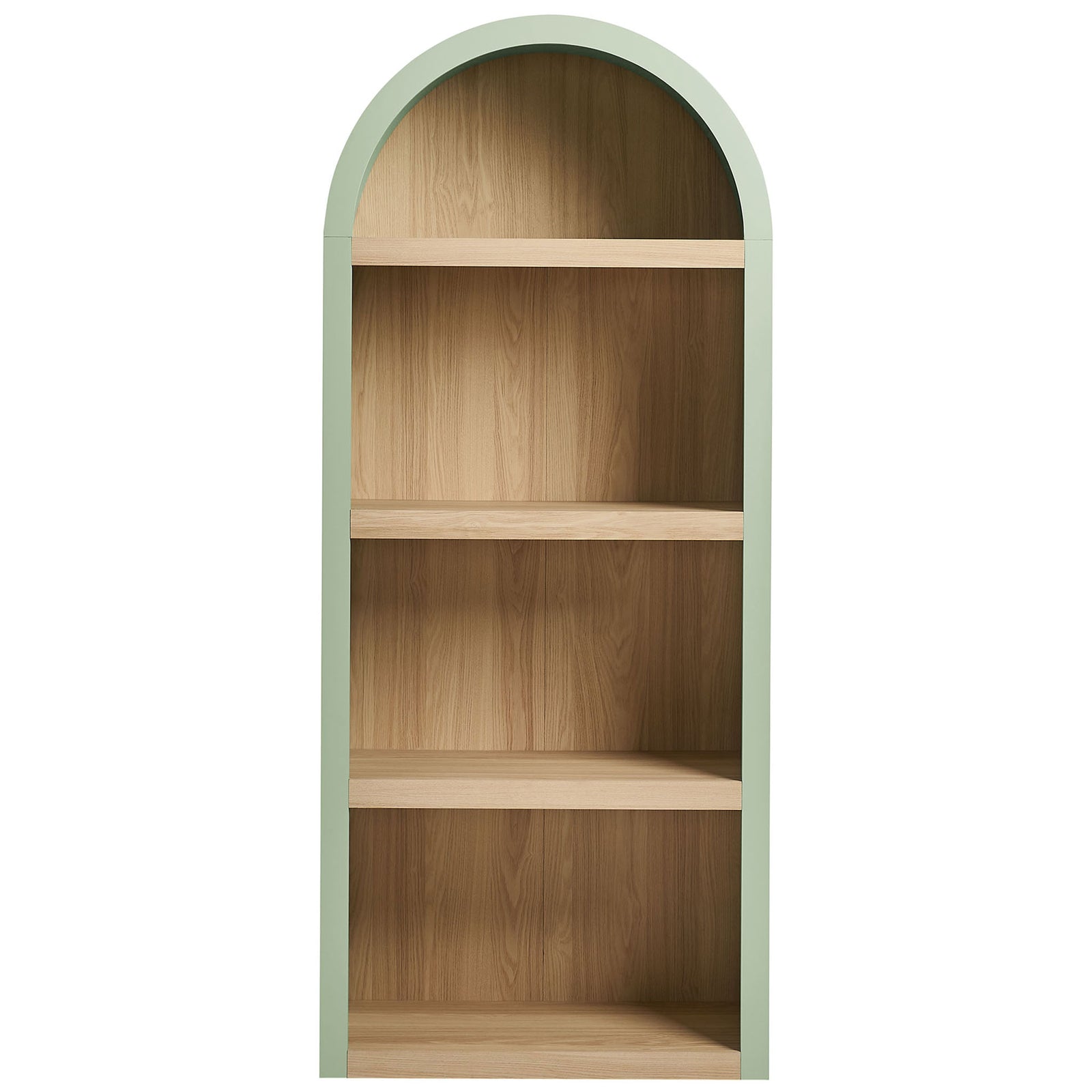 Balanced arch design with four spacious shelves in a warm oak-look finish || EEI-7584-SGE-OAK || front_studio