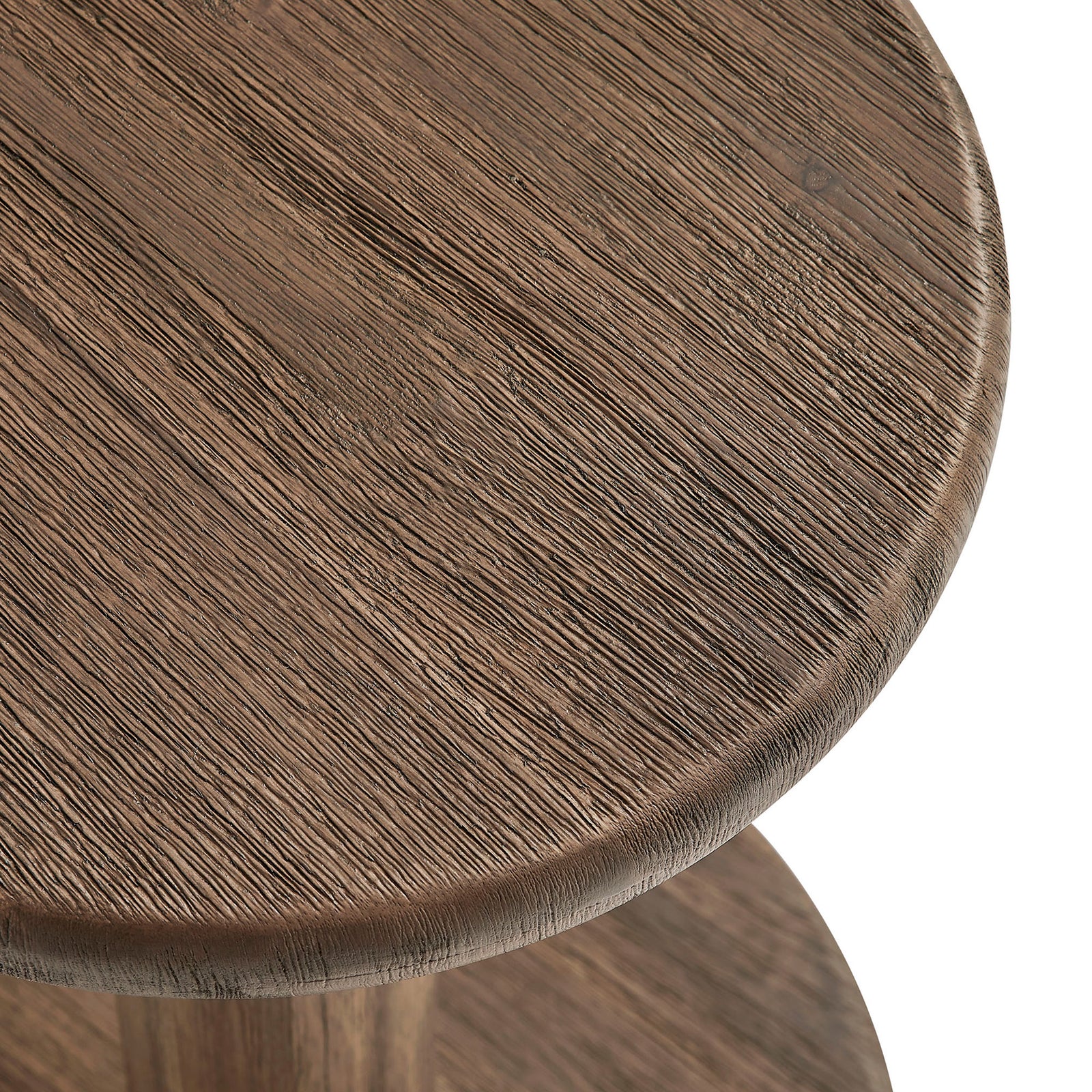 Wire-brushed cocoa brown acacia wood seat showing rustic texture and weathered grain || EEI-7586-COA || swatch_studio