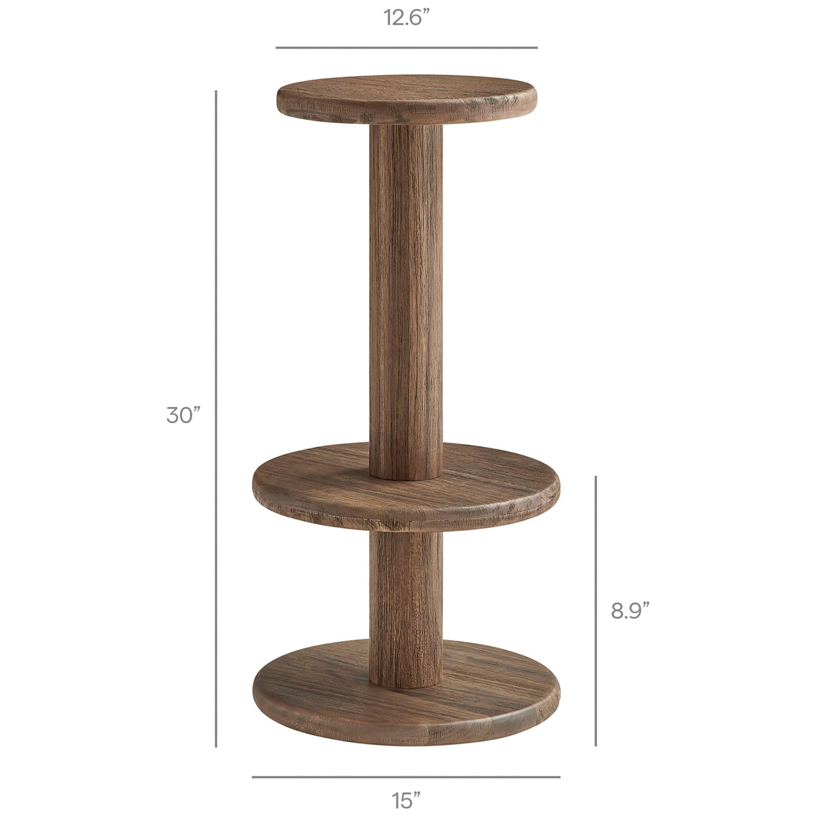 Cocoa brown acacia bar stool with wraparound footrest and marked height and seat diameter || EEI-7586-COA || dimension_studio