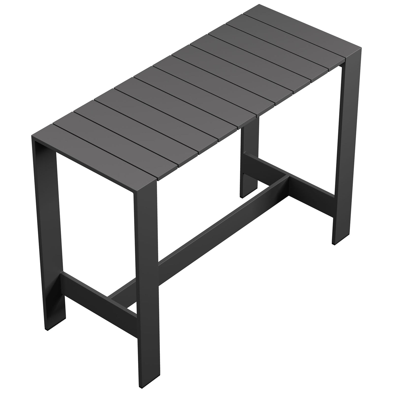 Overhead view of gray slatted bar tabletop with softly rounded corners and smooth finish || EEI-7593-GRY || top_angle_studio
