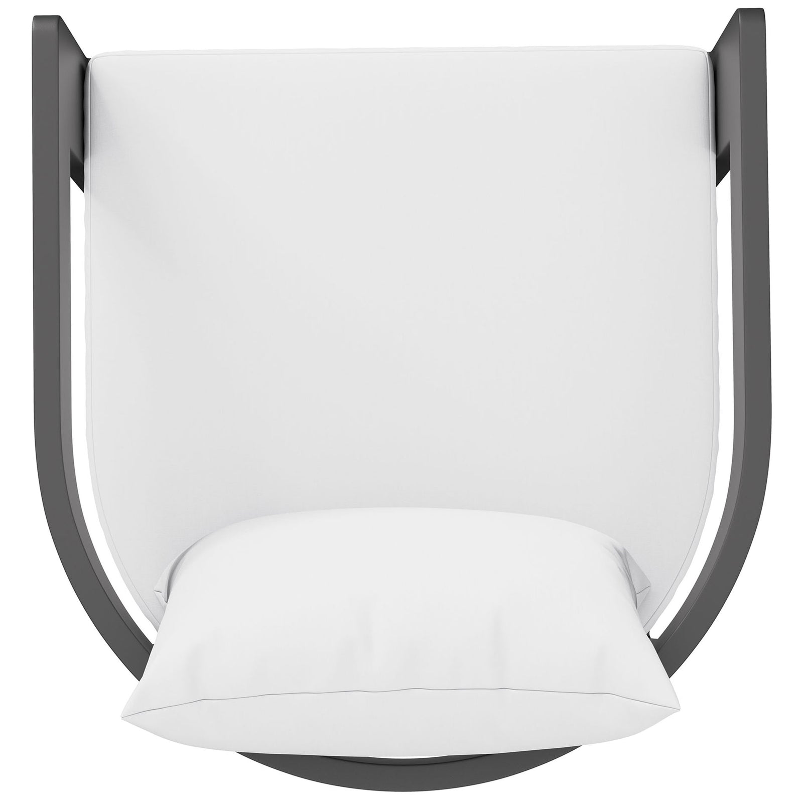 Dark aluminum arm and plush white cushions highlight the refined comfort of the Tahoe counter stool. || EEI-7596-WHI || detail_studio