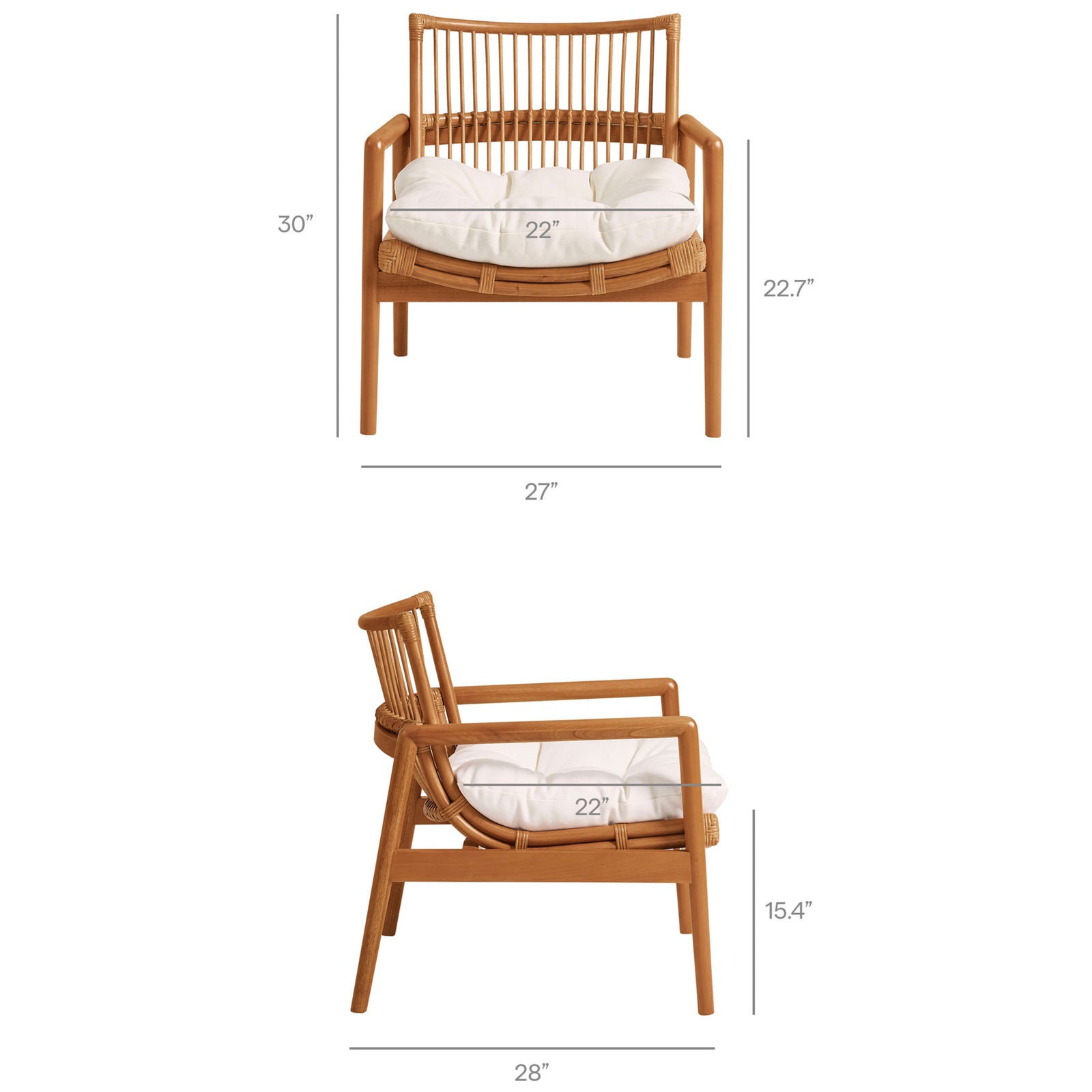 Key dimensions for the Tula lounge chair shown for easy planning || EEI-7602-BRN-WHI || dimension_studio