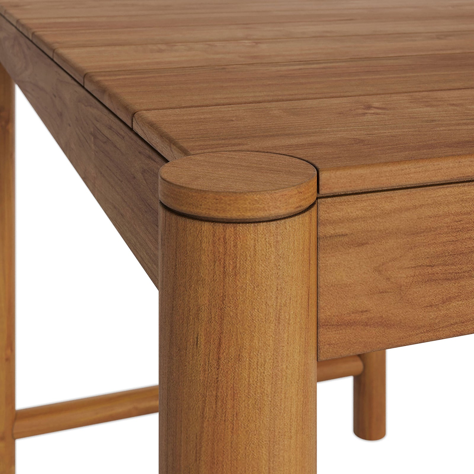 Rounded corner posts and smooth joinery showcase the warmth and craftsmanship of natural teak || EEI-7629-NAT || detail_studio