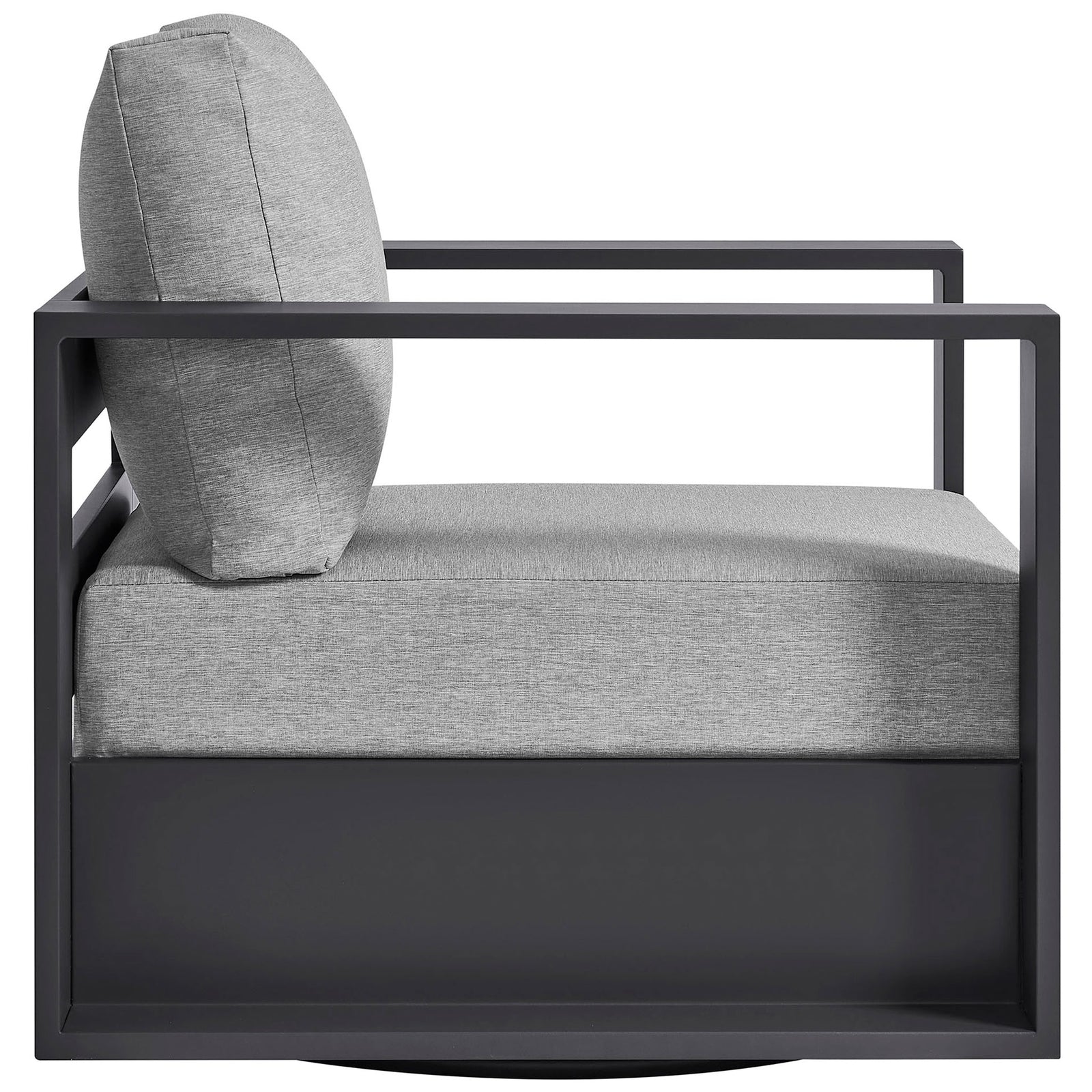 Tahoe patio armchair side profile showing low seat height and thick all-weather cushions || EEI-7728-GRY-GRY || side_studio