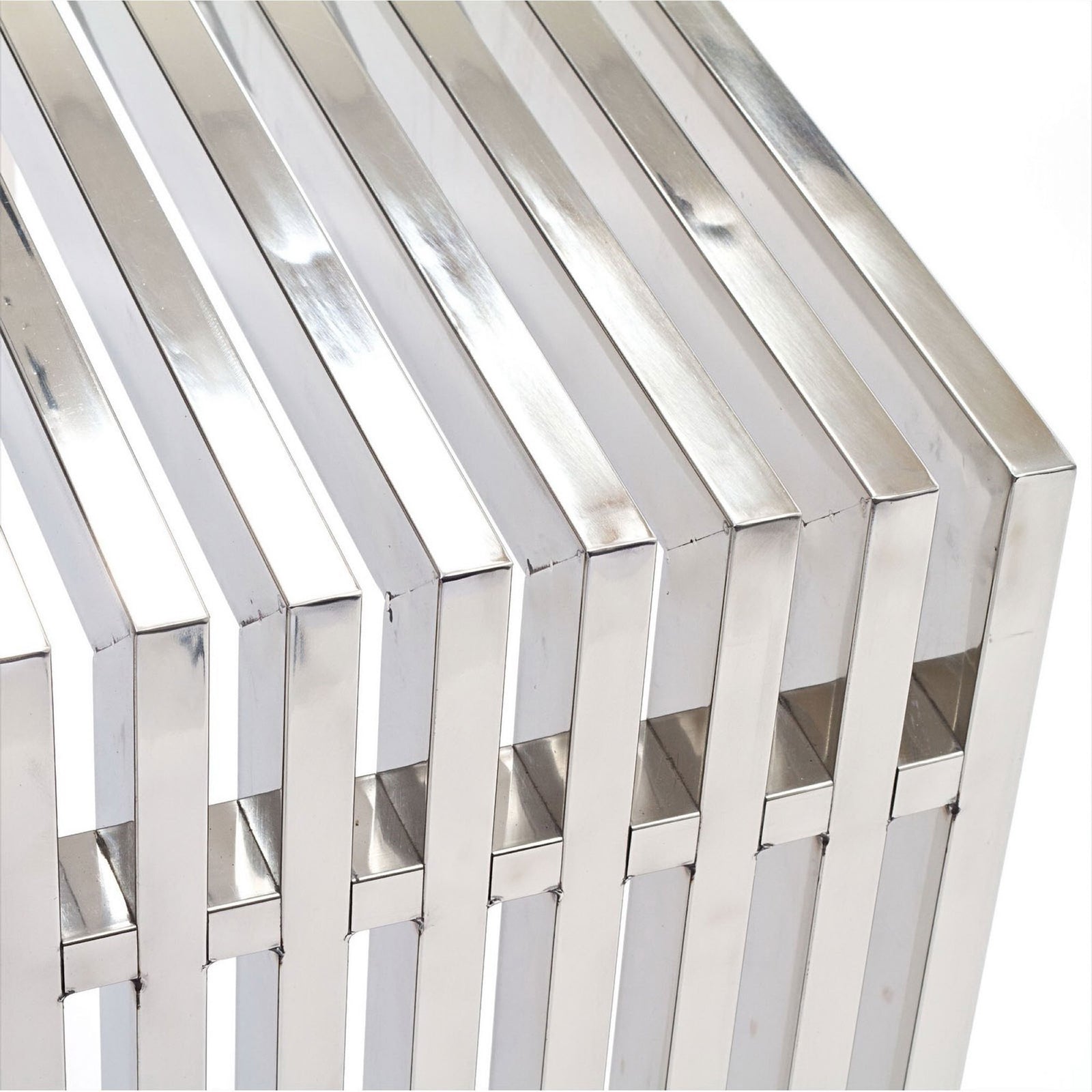Polished stainless steel slats create a bold linear pattern with airy spacing || EEI-779-SLV || detail_studio