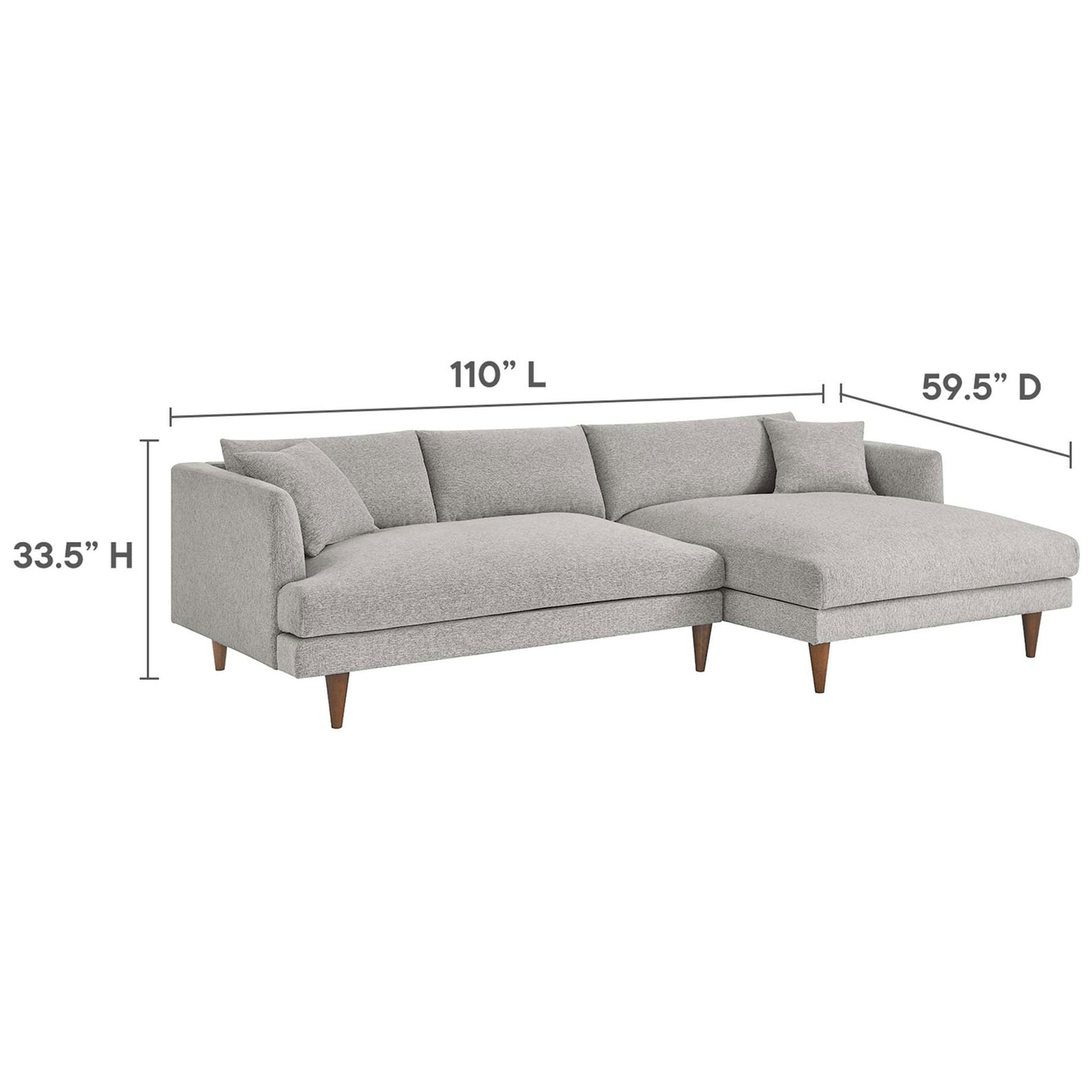 Sectional sofa with overall length, depth, and height dimensions for easy room planning || EEI-6612-HLG || dimension_studio