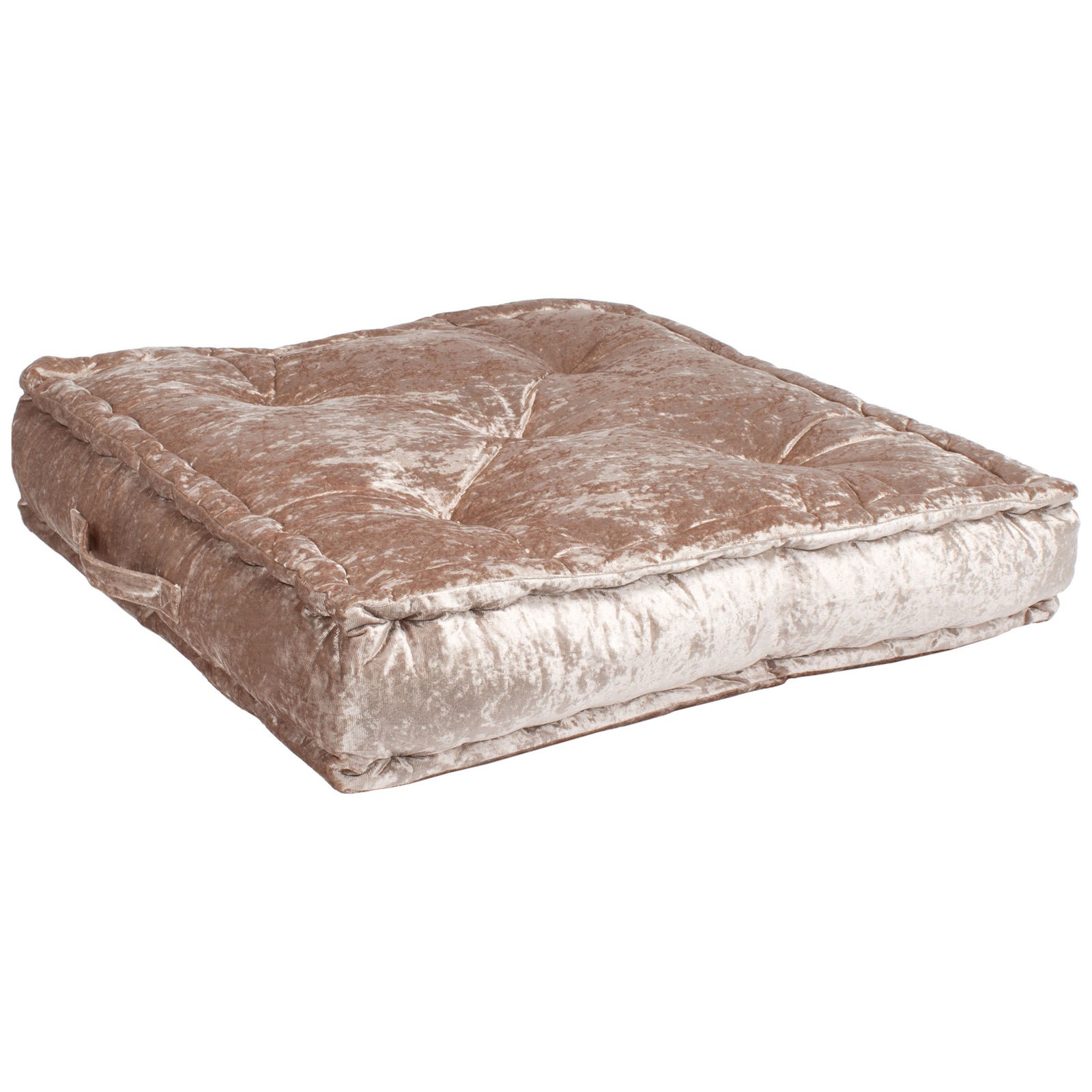 The champagne cushion's lofty fill and velvety sheen give it a soft, welcoming feel. || FLP1001F-1818 || front_angle_studio