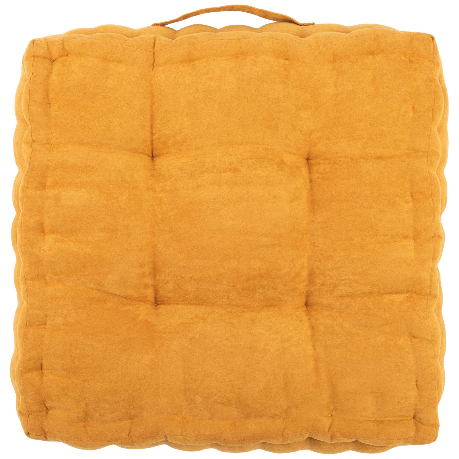 Square ginger floor pillow with quilt-like tufting, padded borders, and a fabric carry handle || FLP1002C || front_studio