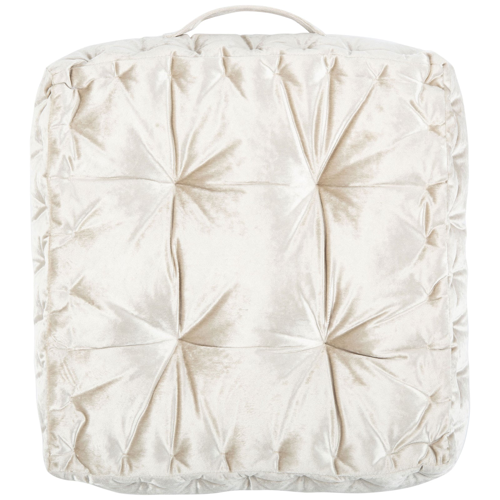 Plush white velvet floor pillow with deeply gathered, sculpted tufting || FLP1003A || back_studio