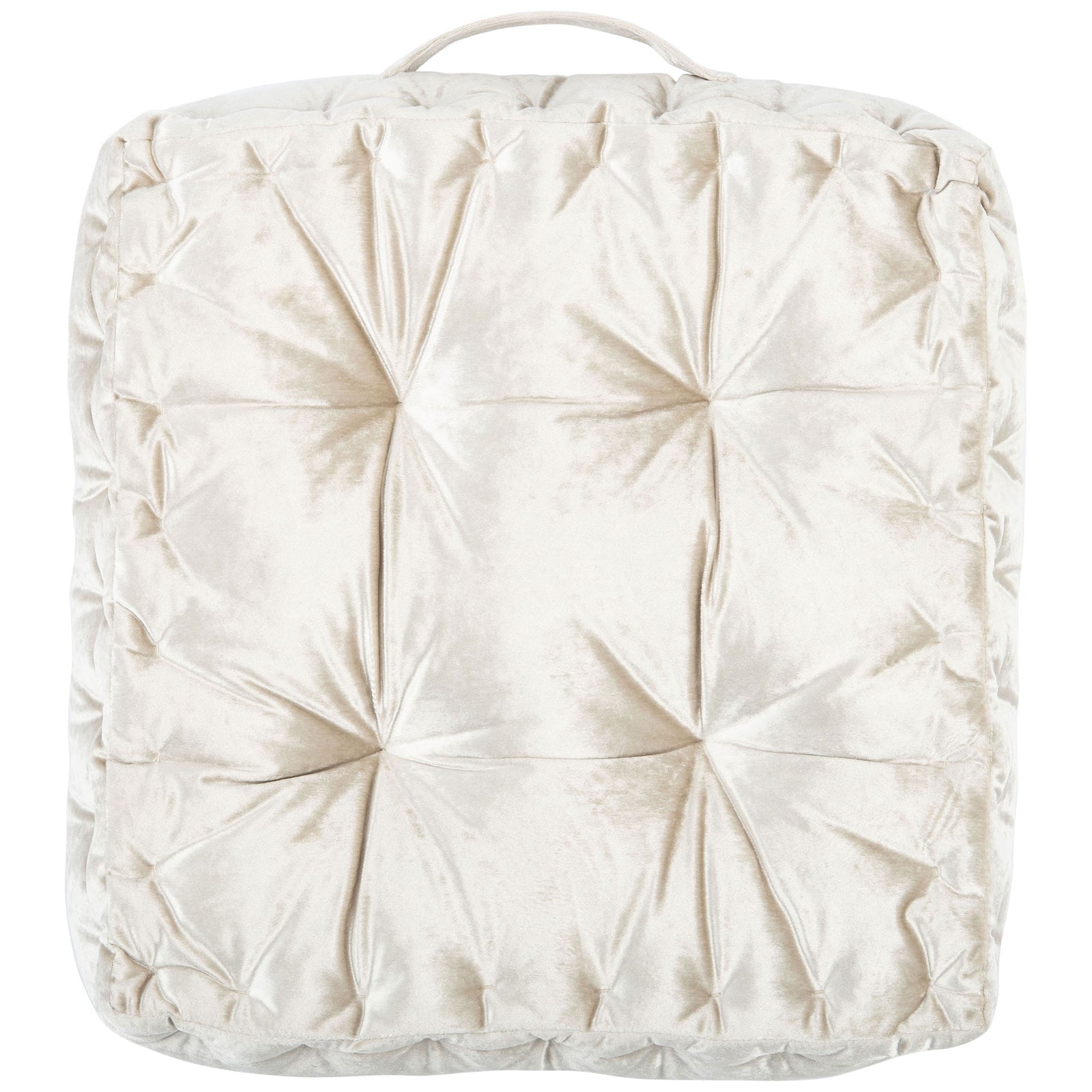 White velvet floor pillow with floral-inspired tufting and a convenient carry handle || FLP1003A || front_studio